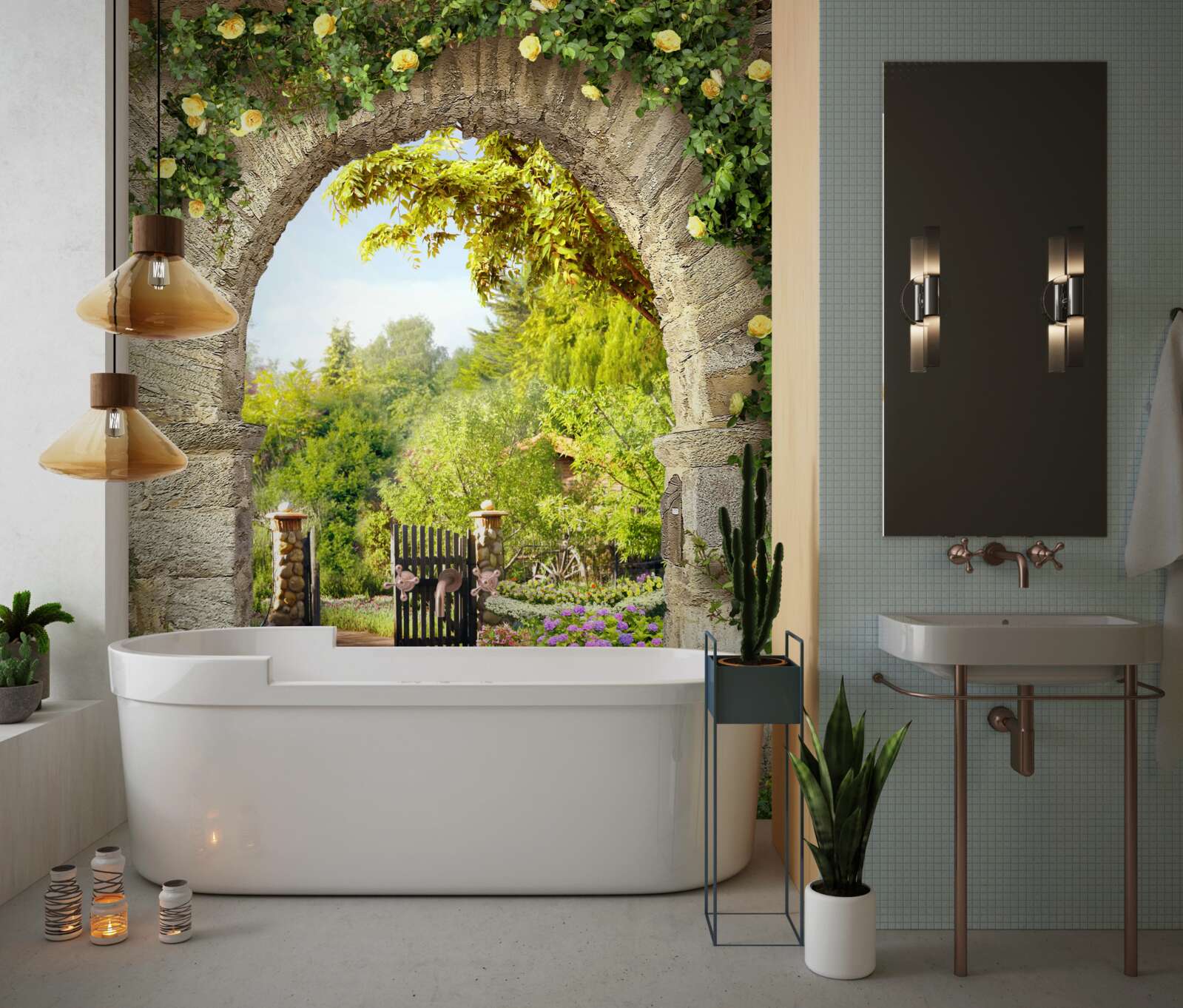 Papier peint jardin de roses