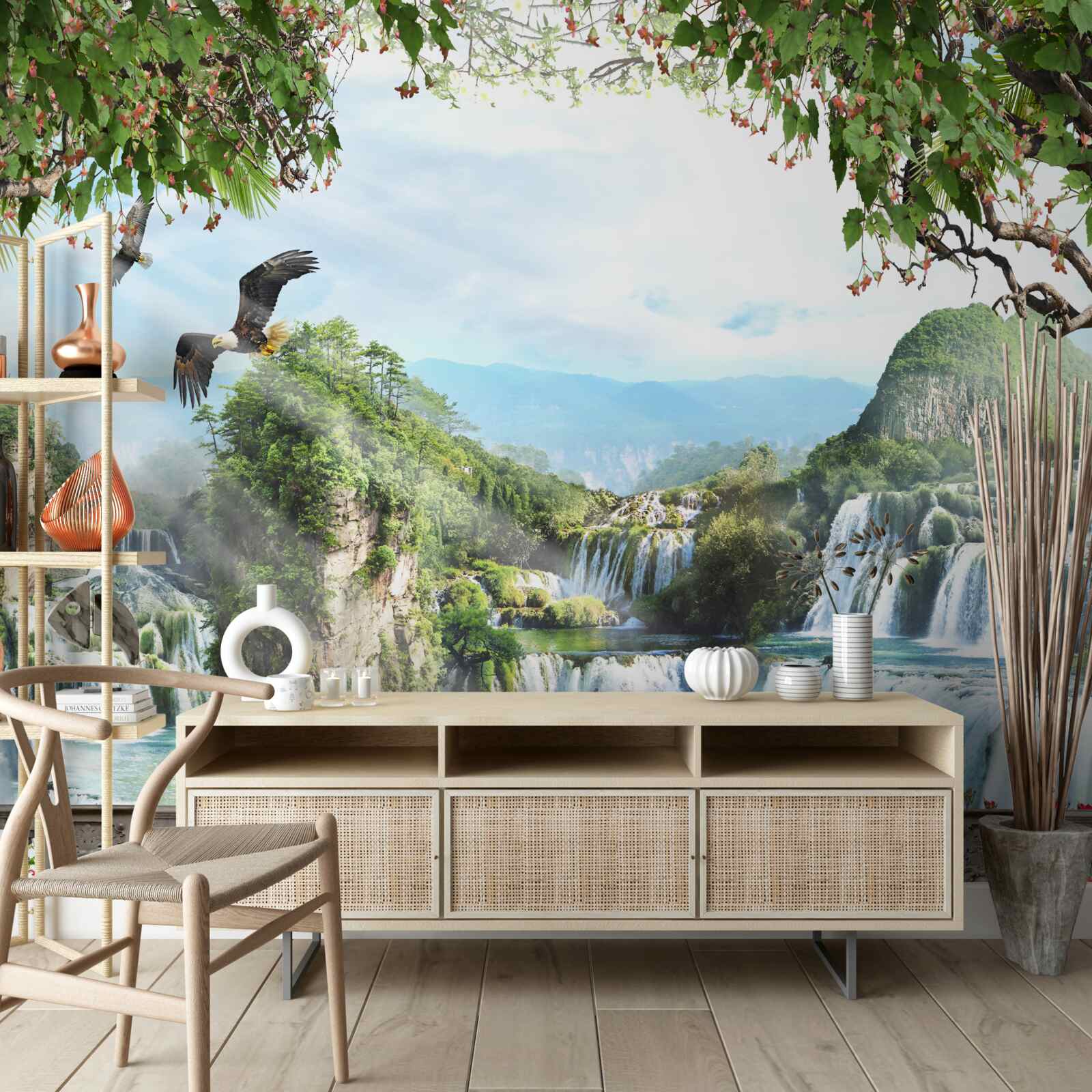 Papier peint panorama de magnifiques chutes d'eau