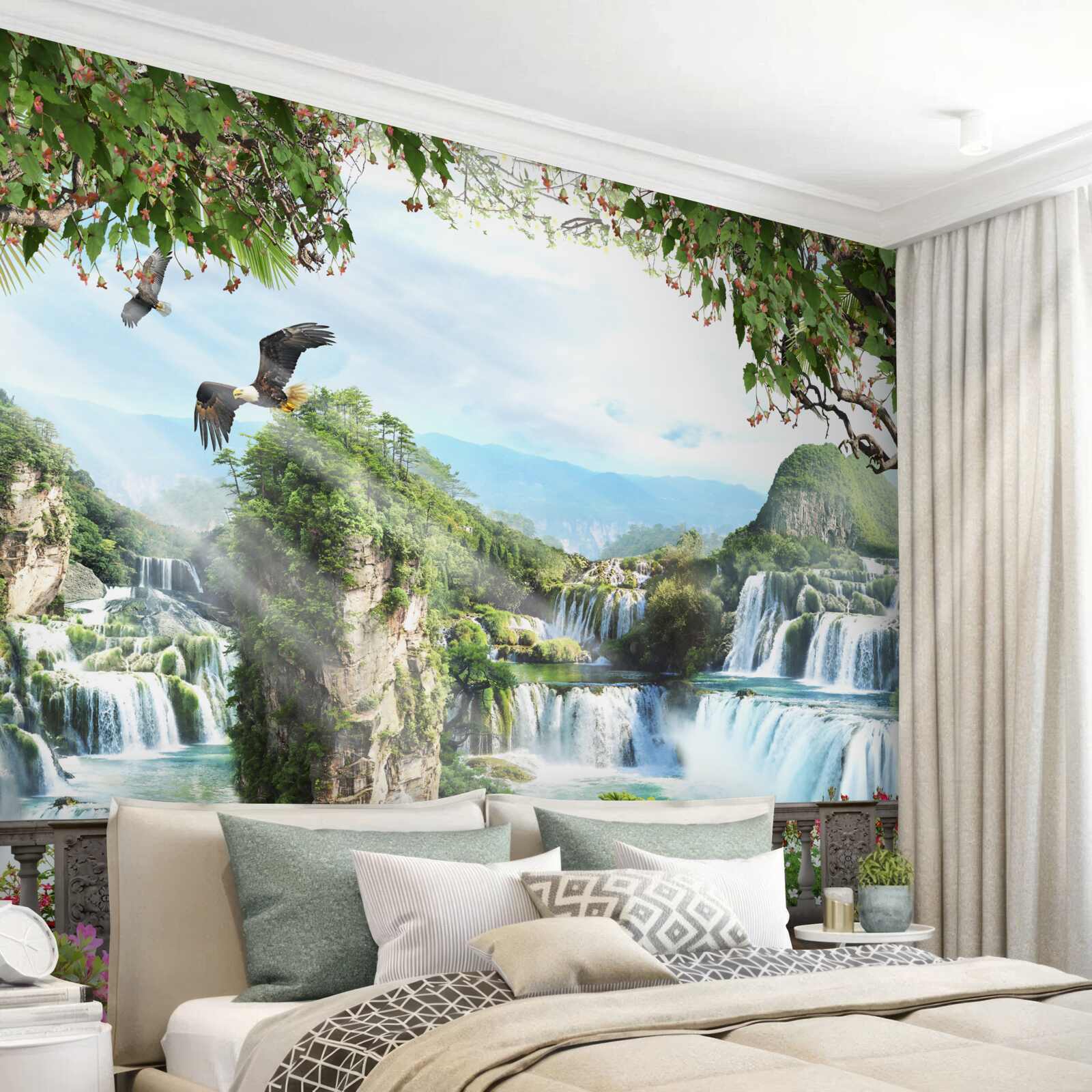 Papier peint panorama de magnifiques chutes d'eau