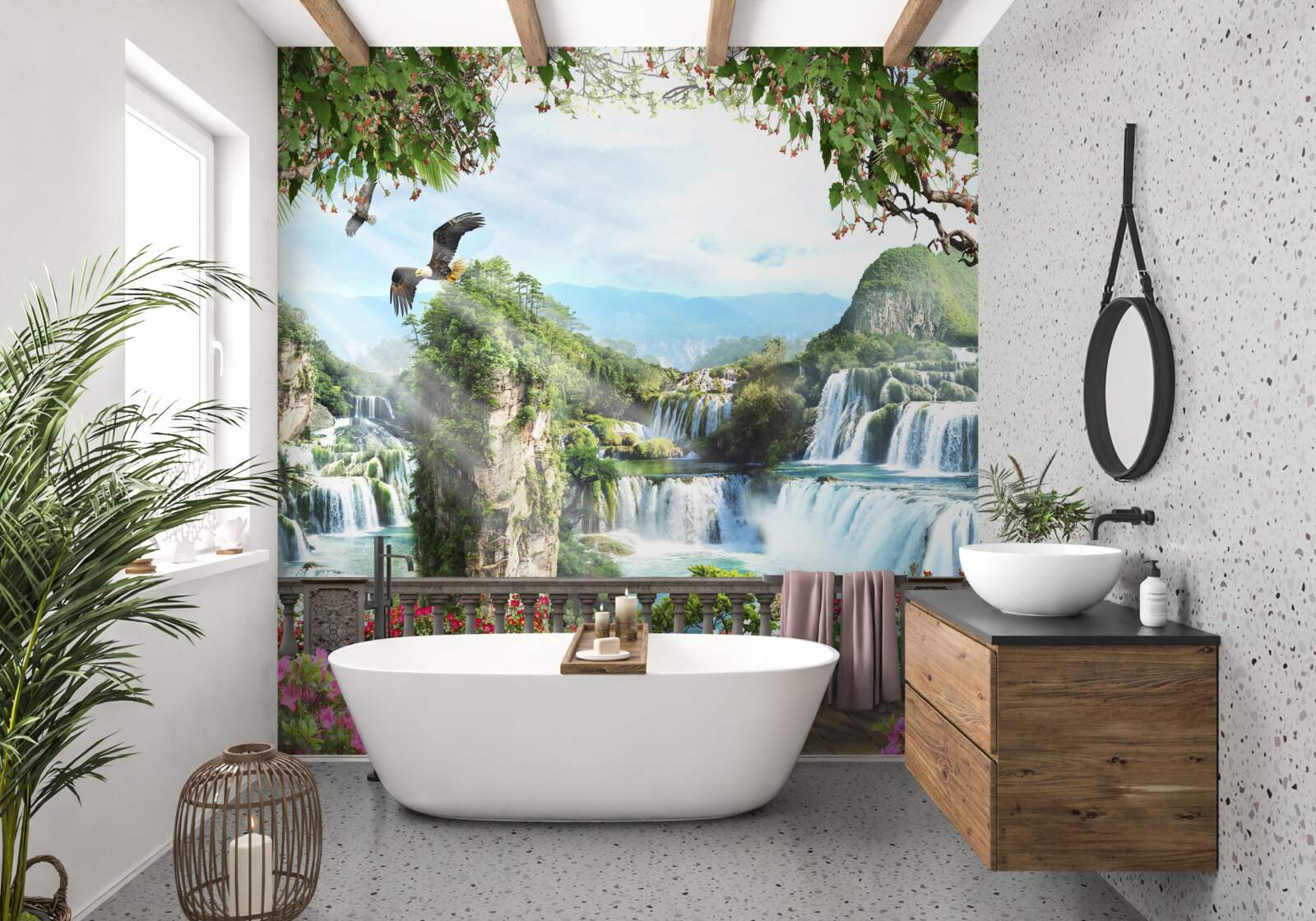 Papier peint panorama de magnifiques chutes d'eau