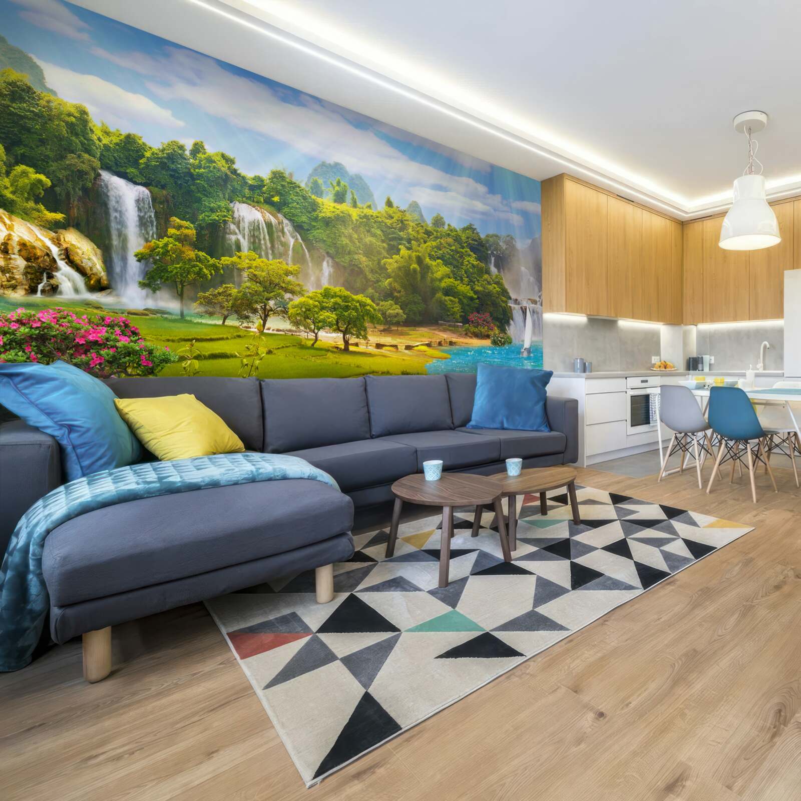 Papier peint bateaux près des cascades