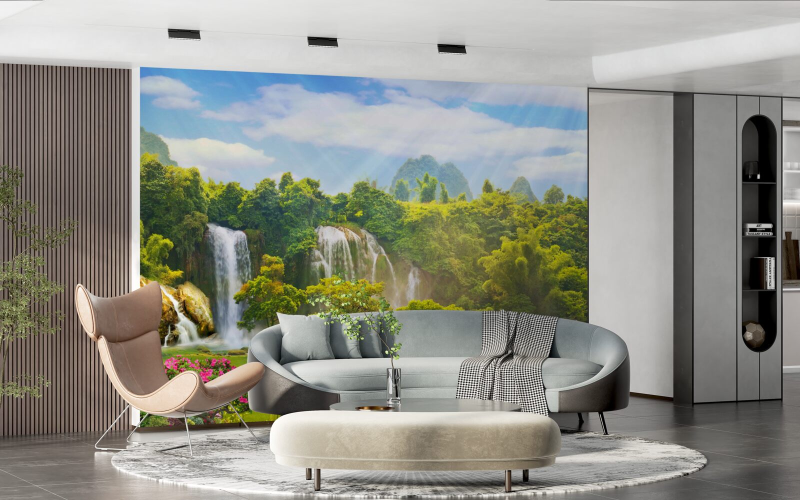 Papier peint bateaux près des cascades