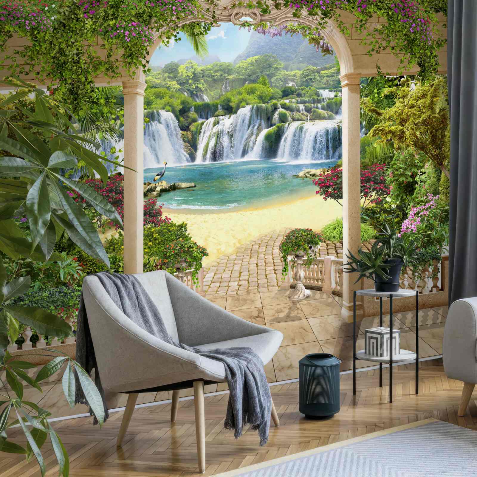 Papier peint vue de la cascade à travers l'arche