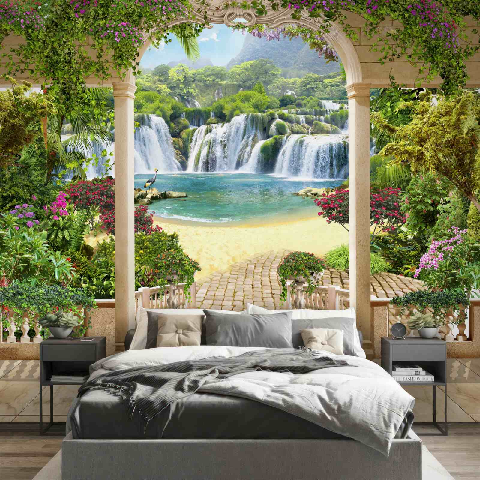 Papier peint vue de la cascade à travers l'arche