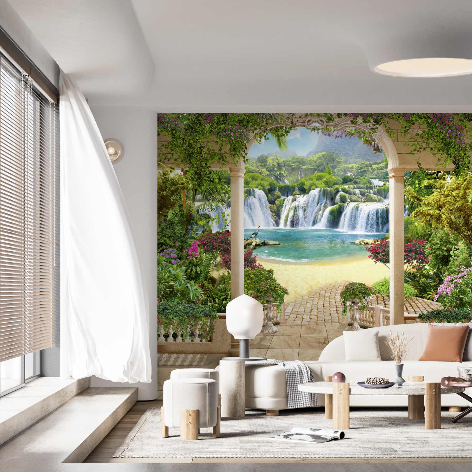 Papier peint vue de la cascade à travers l'arche