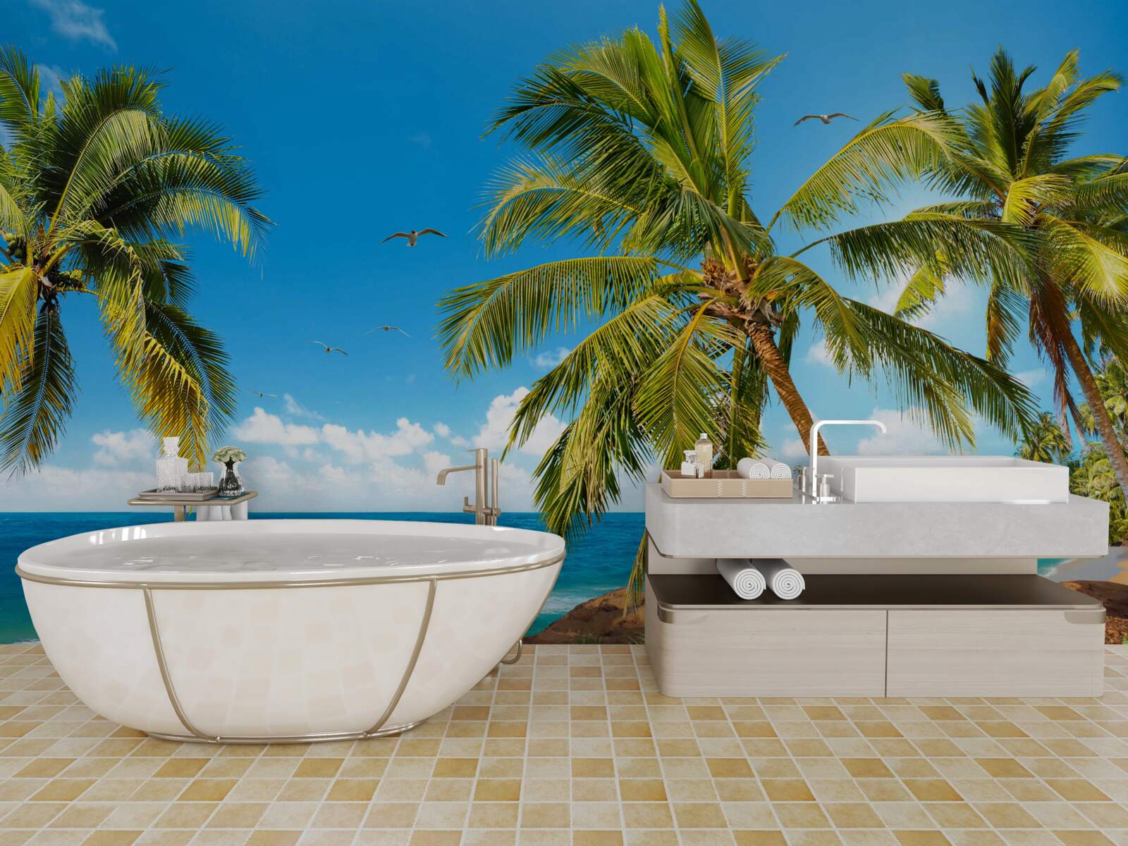 Papier peint grands palmiers près de la côte