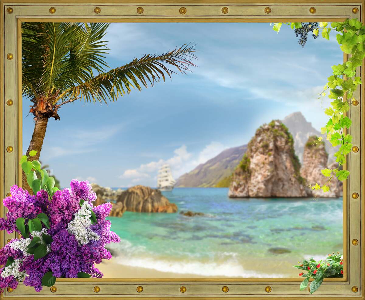 Papier peint le navire est entouré de rochers