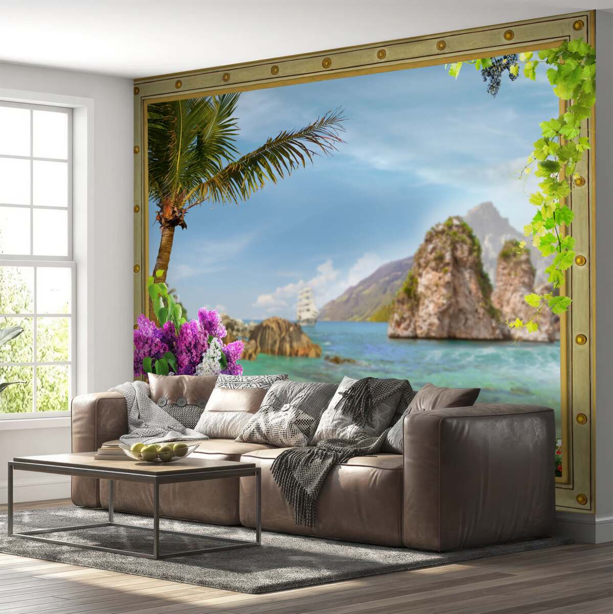 Papier peint le navire est entouré de rochers