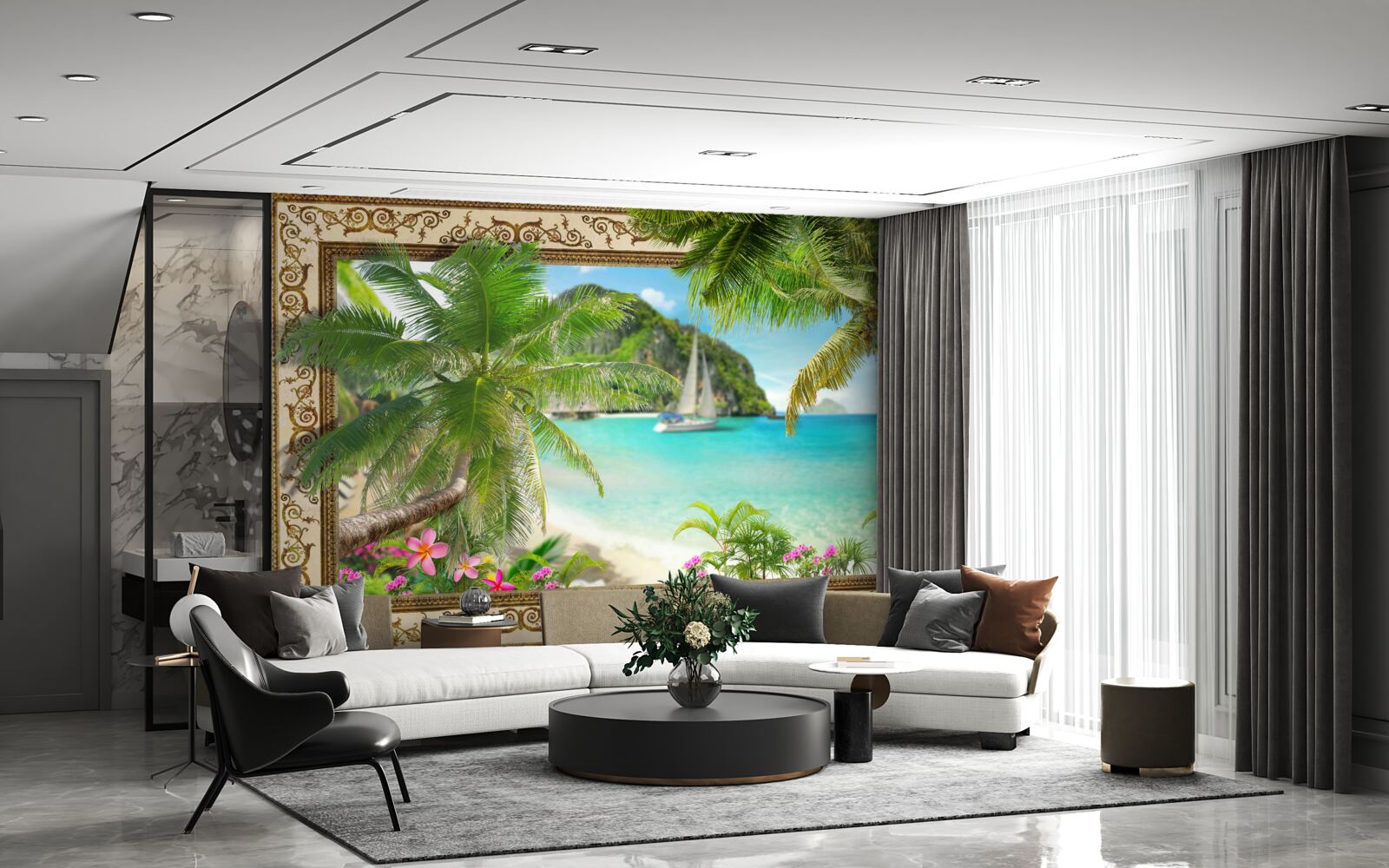 Papier peint yacht à voiles en mer