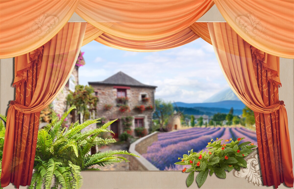 Papier peint panorama de l'ouverture de la lavande depuis la fenêtre