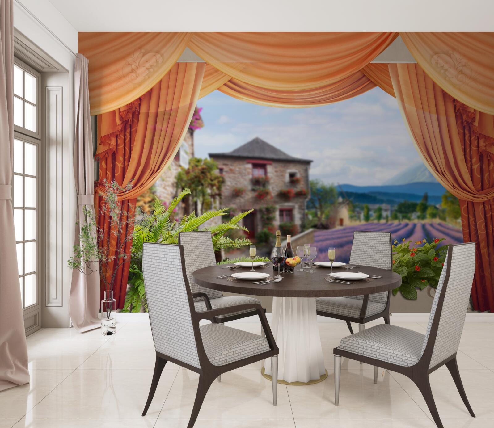 Papier peint panorama de l'ouverture de la lavande depuis la fenêtre