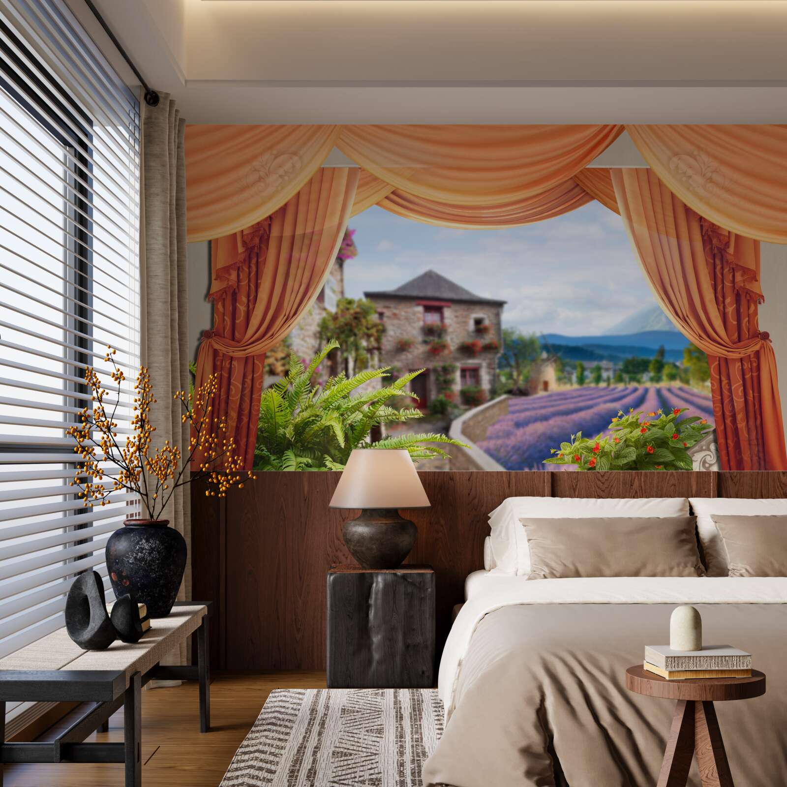 Papier peint panorama de l'ouverture de la lavande depuis la fenêtre