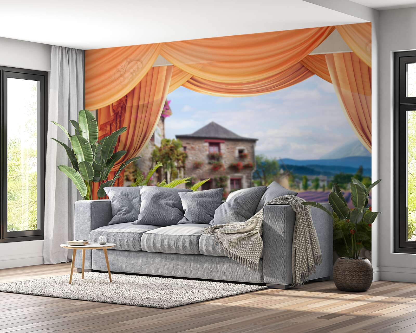 Papier peint panorama de l'ouverture de la lavande depuis la fenêtre