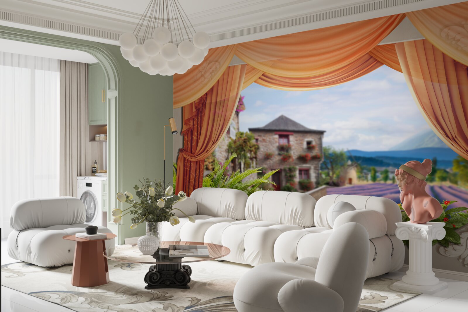 Papier peint panorama de l'ouverture de la lavande depuis la fenêtre