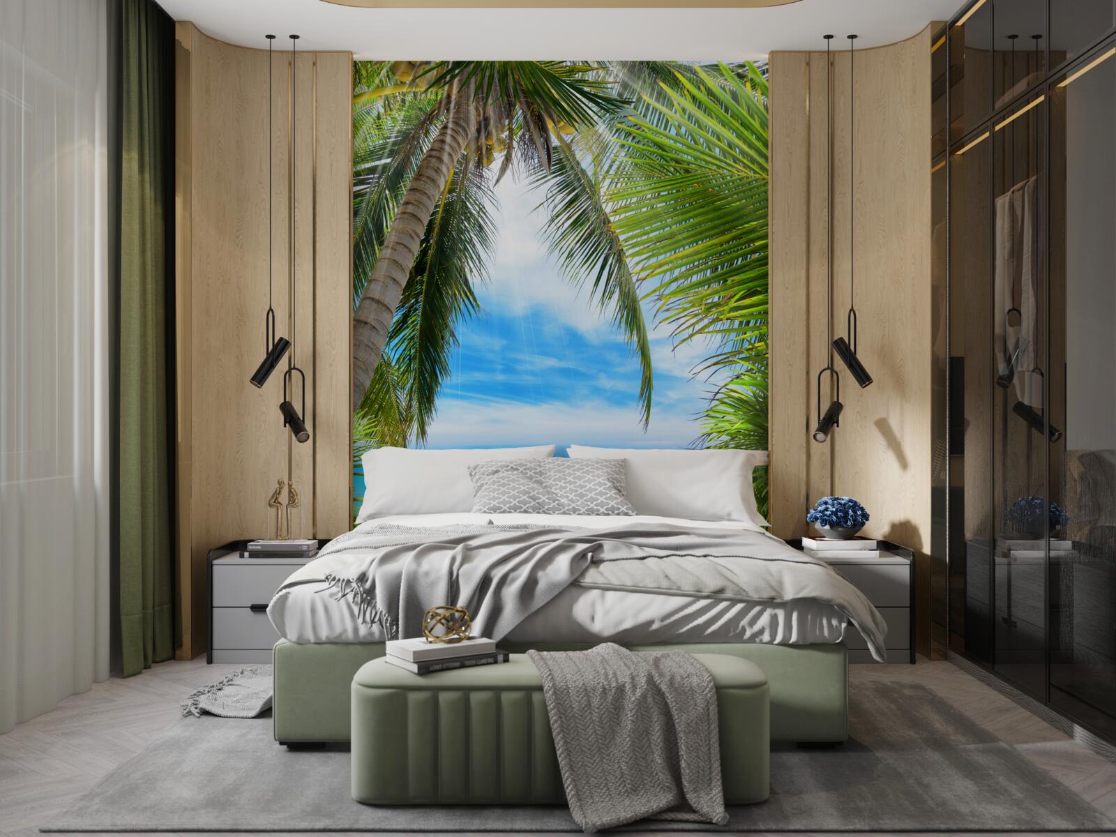 Papier peint chemin vers l'océan à travers les palmiers