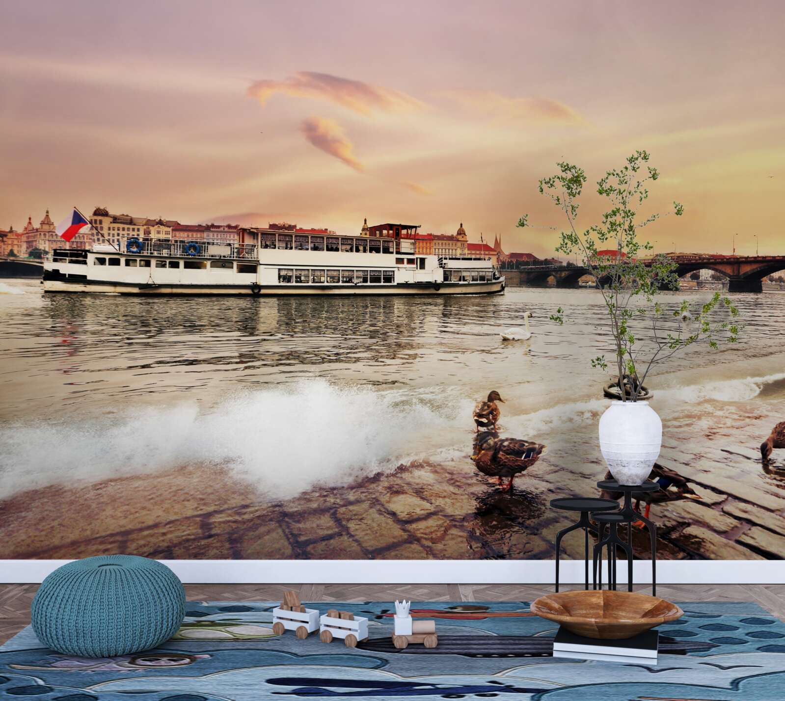 Papier peint canards près de l'étang