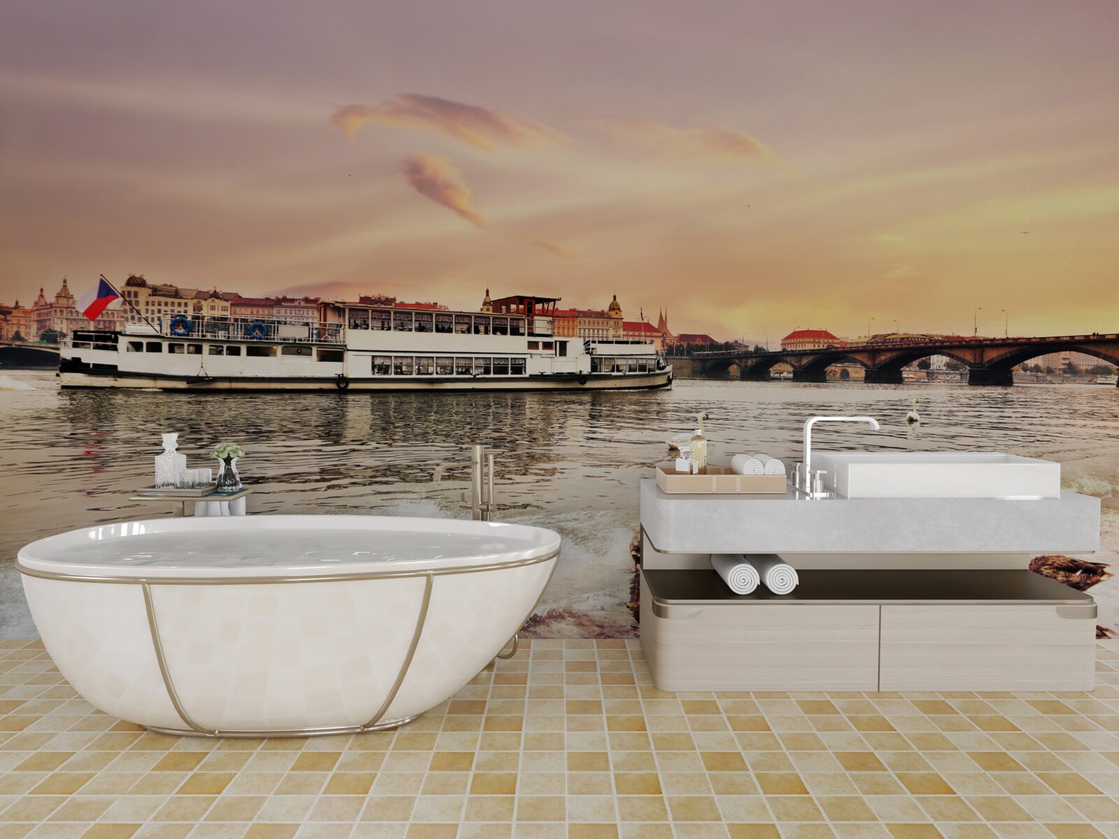 Papier peint canards près de l'étang