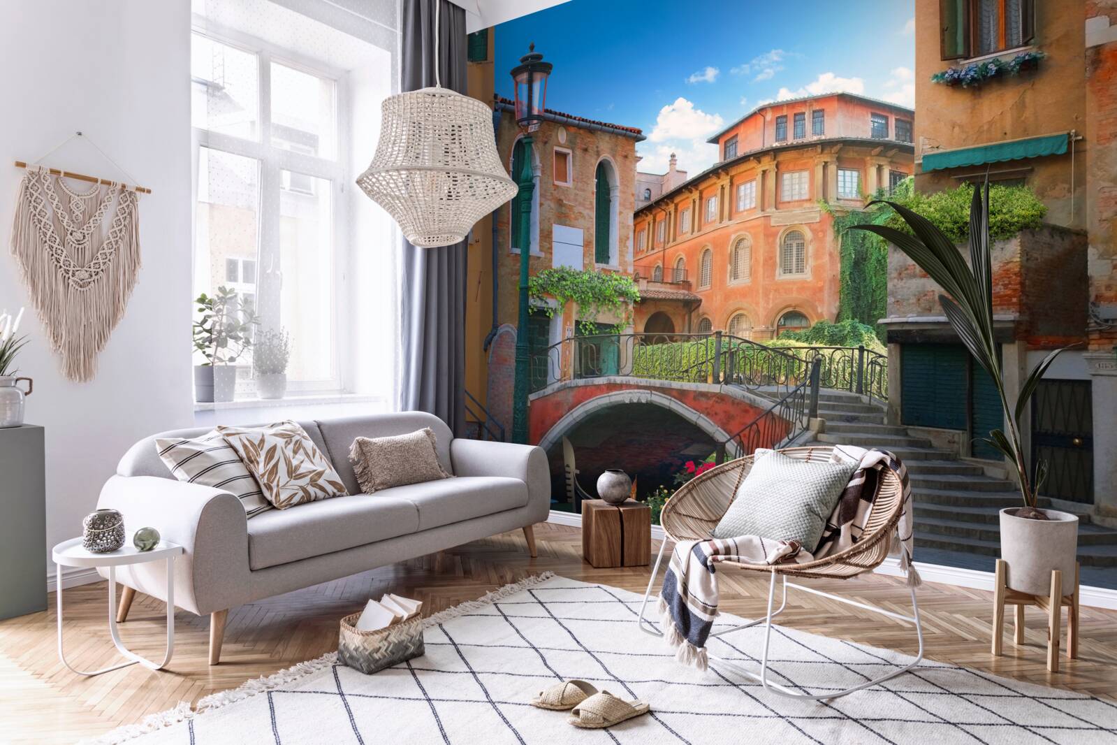 Papier peint les bâtiments et la structure des ponts endommagés