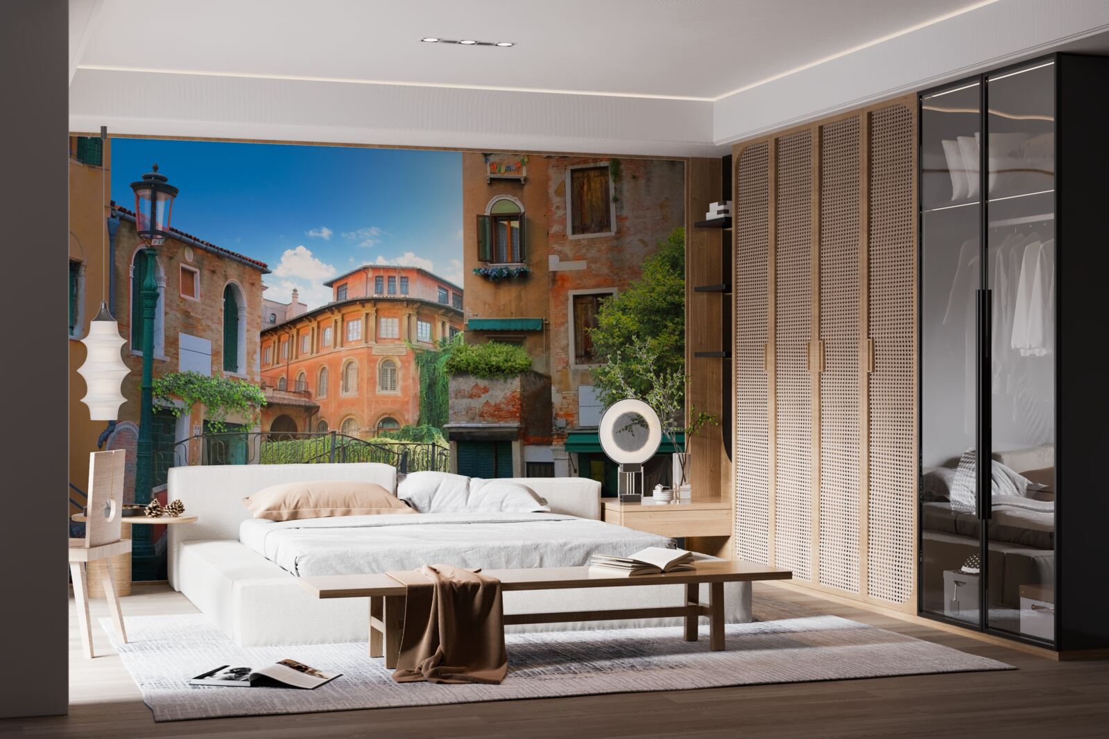 Papier peint les bâtiments et la structure des ponts endommagés