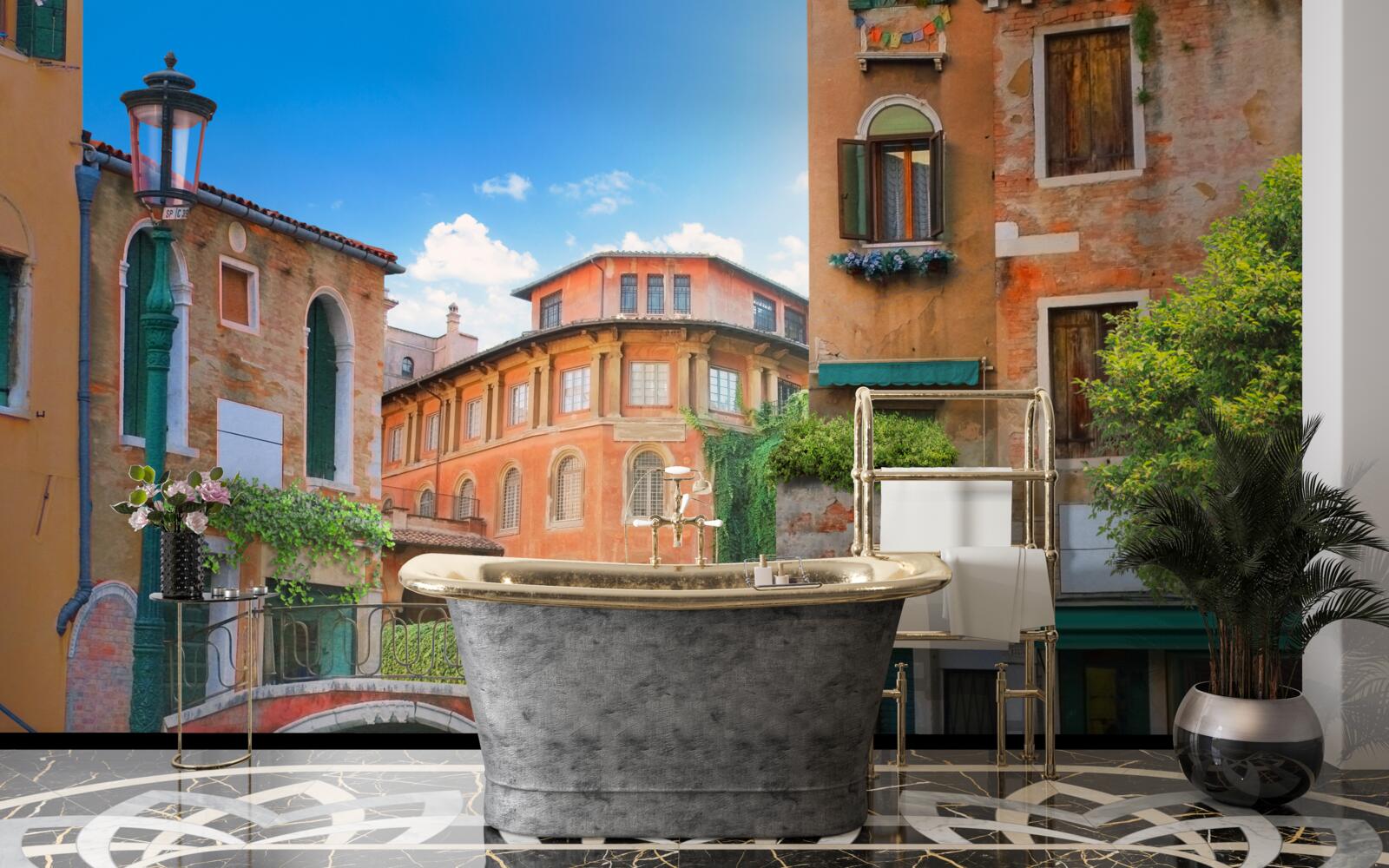 Papier peint les bâtiments et la structure des ponts endommagés