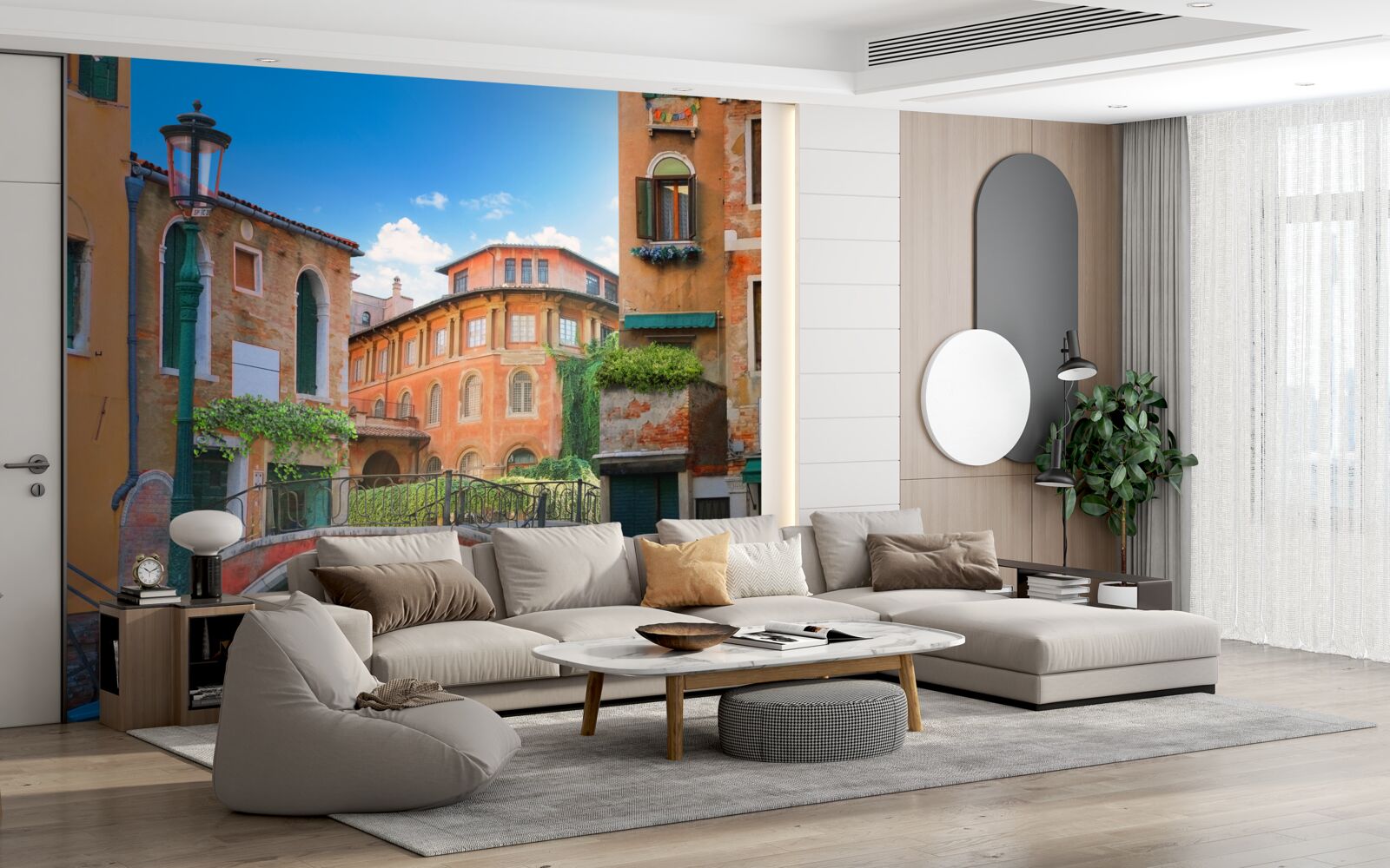 Papier peint les bâtiments et la structure des ponts endommagés