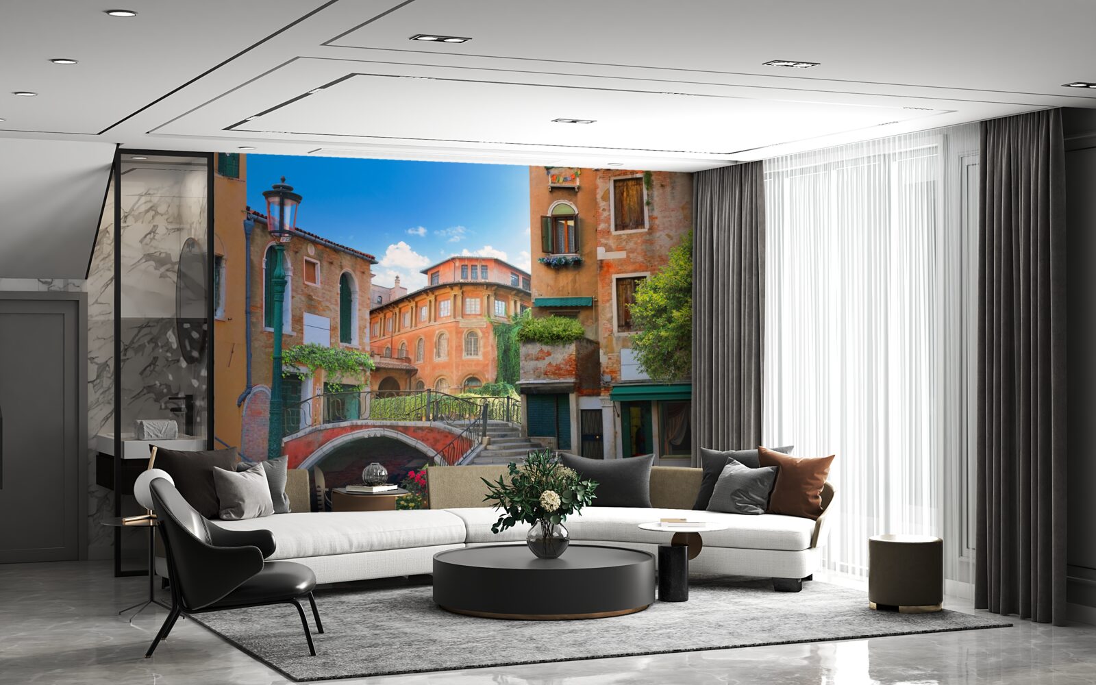 Papier peint les bâtiments et la structure des ponts endommagés