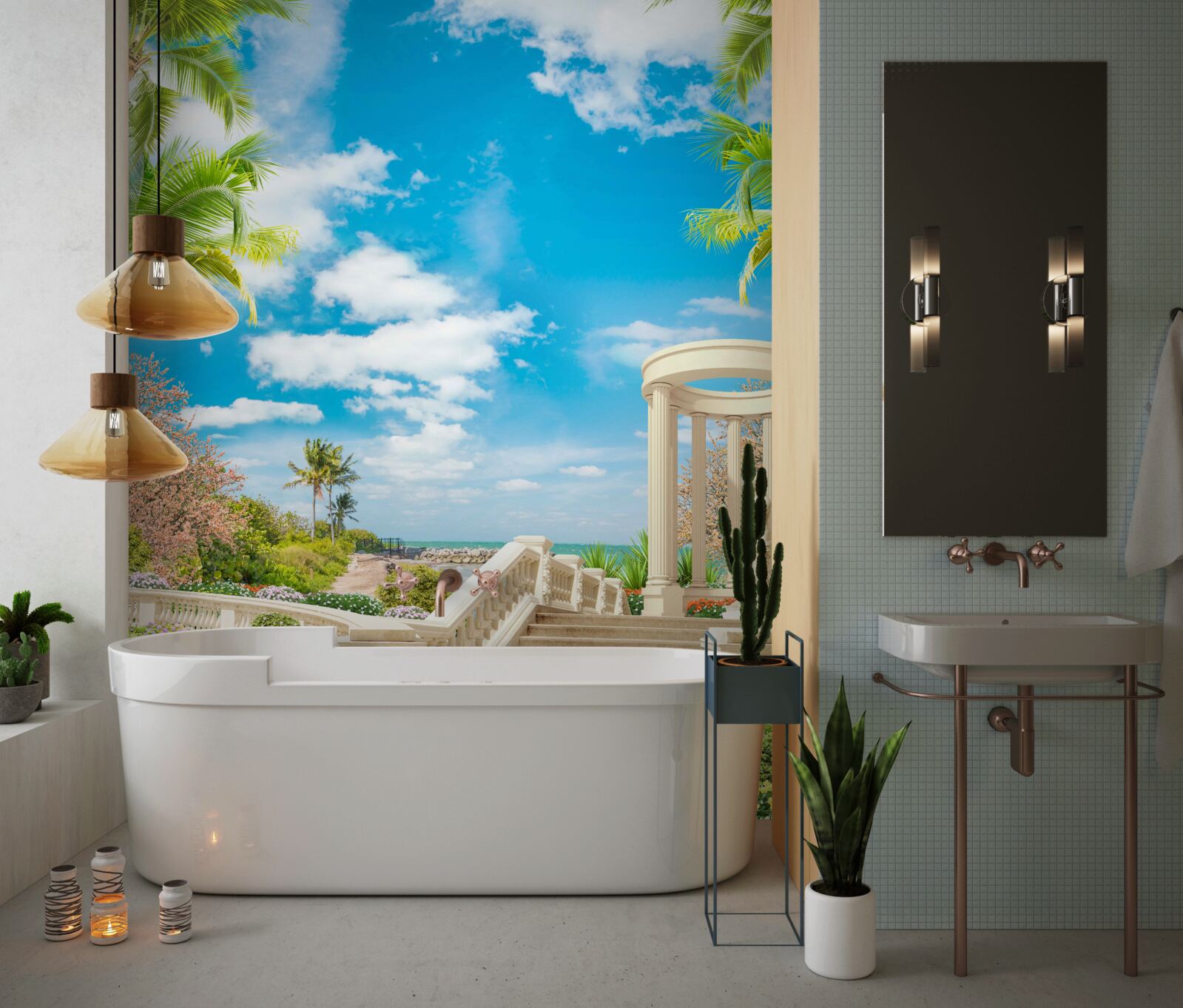 Papier peint il y a un belvédère au bord de la mer