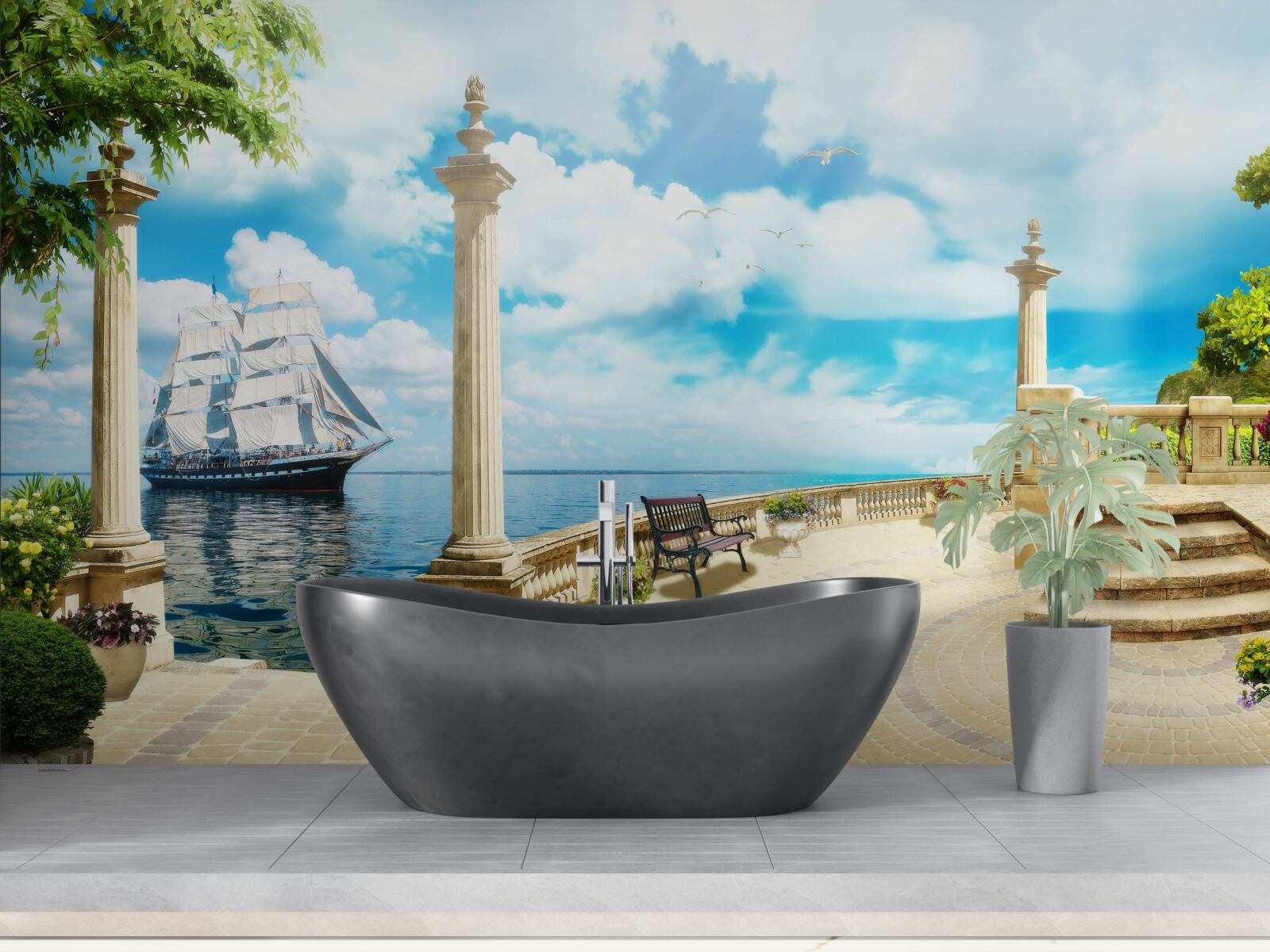 Papier peint un voilier s'approche du rivage