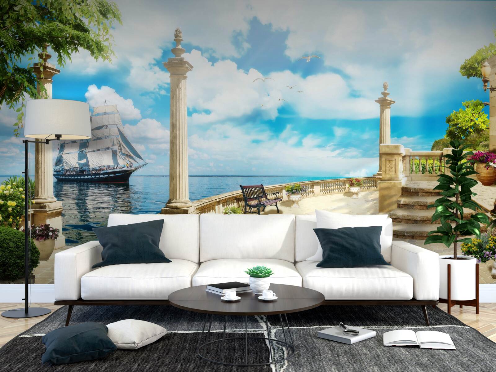 Papier peint un voilier s'approche du rivage