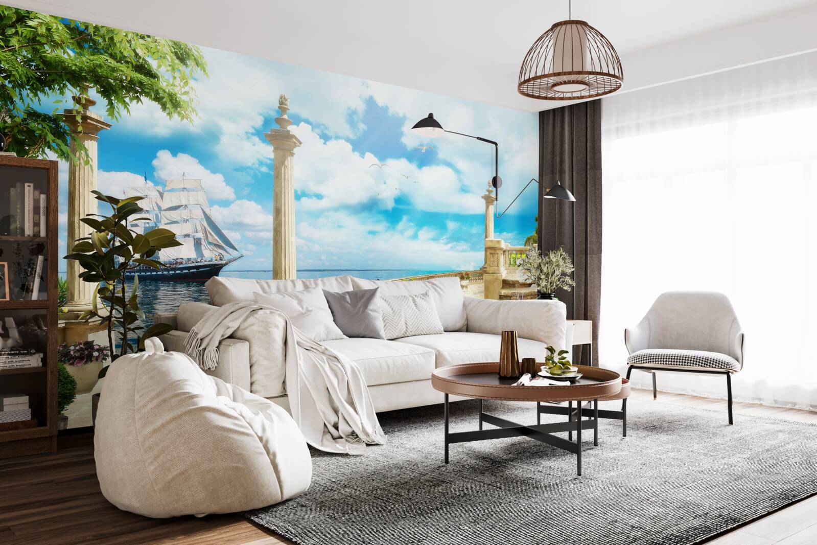 Papier peint un voilier s'approche du rivage