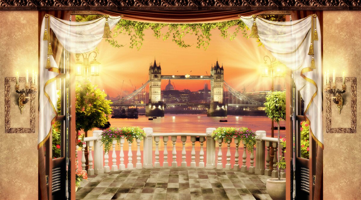 Papier peint vue du pont de londres depuis le balcon le soir