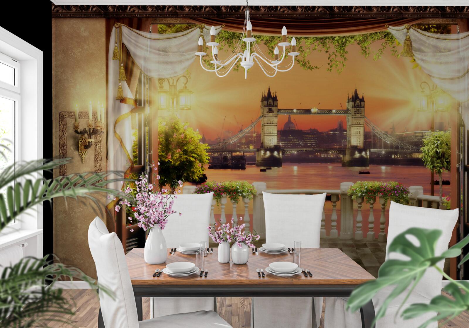 Papier peint vue du pont de londres depuis le balcon le soir