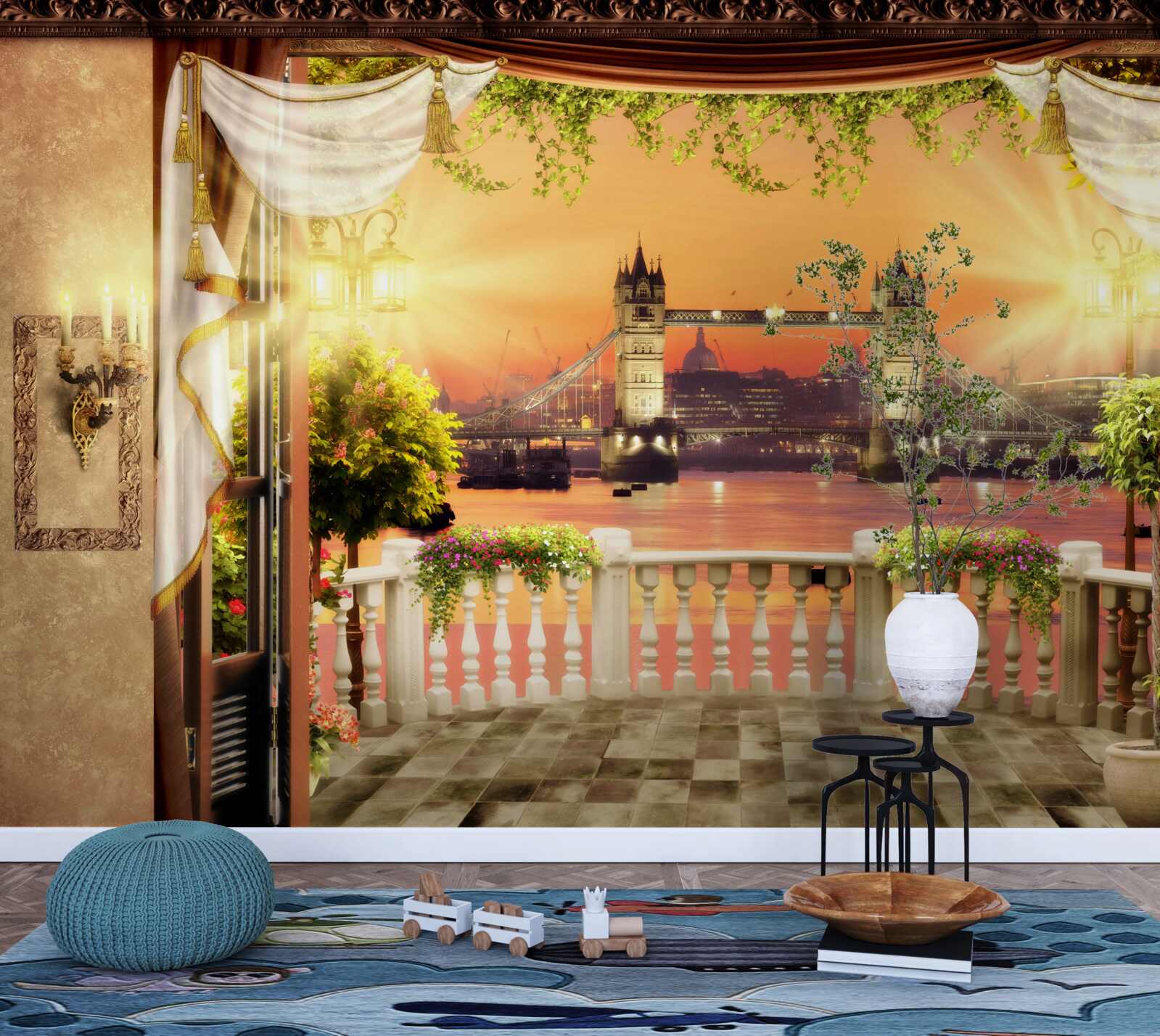 Papier peint vue du pont de londres depuis le balcon le soir