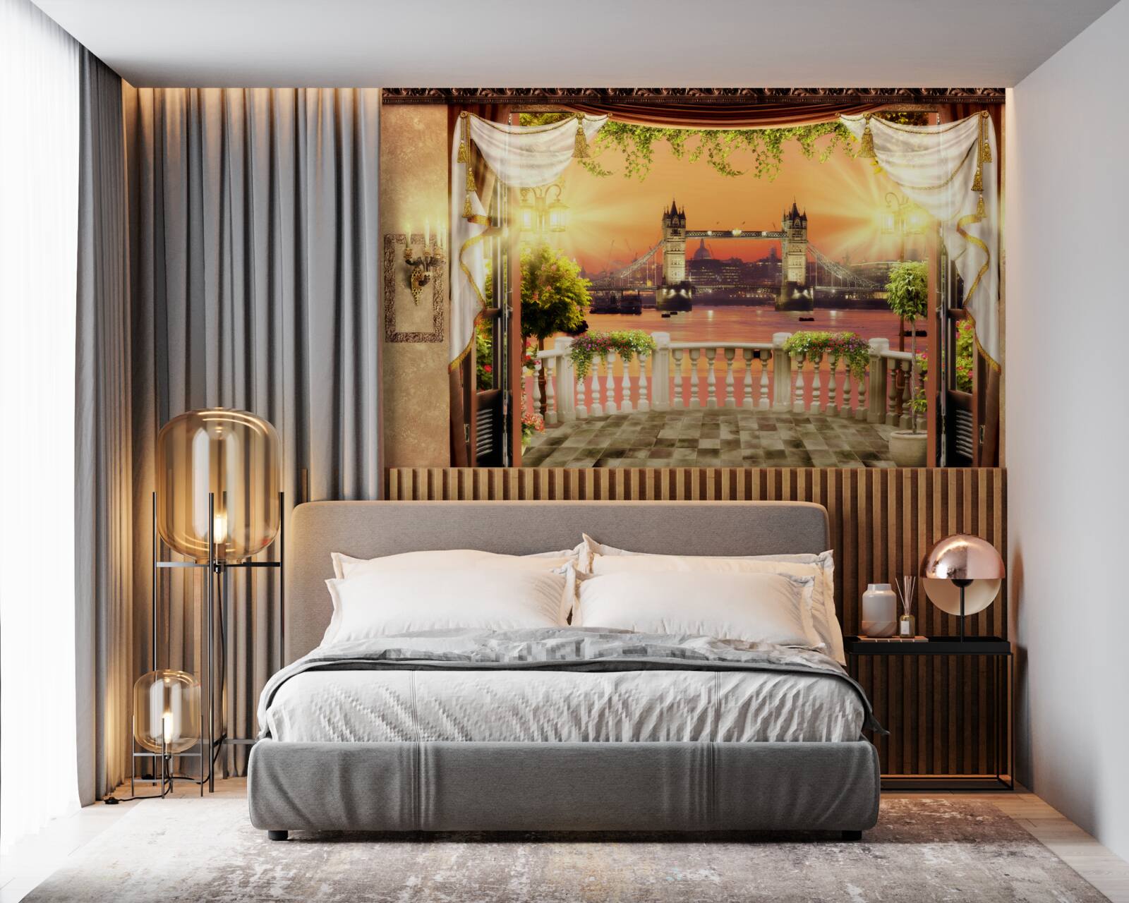 Papier peint vue du pont de londres depuis le balcon le soir