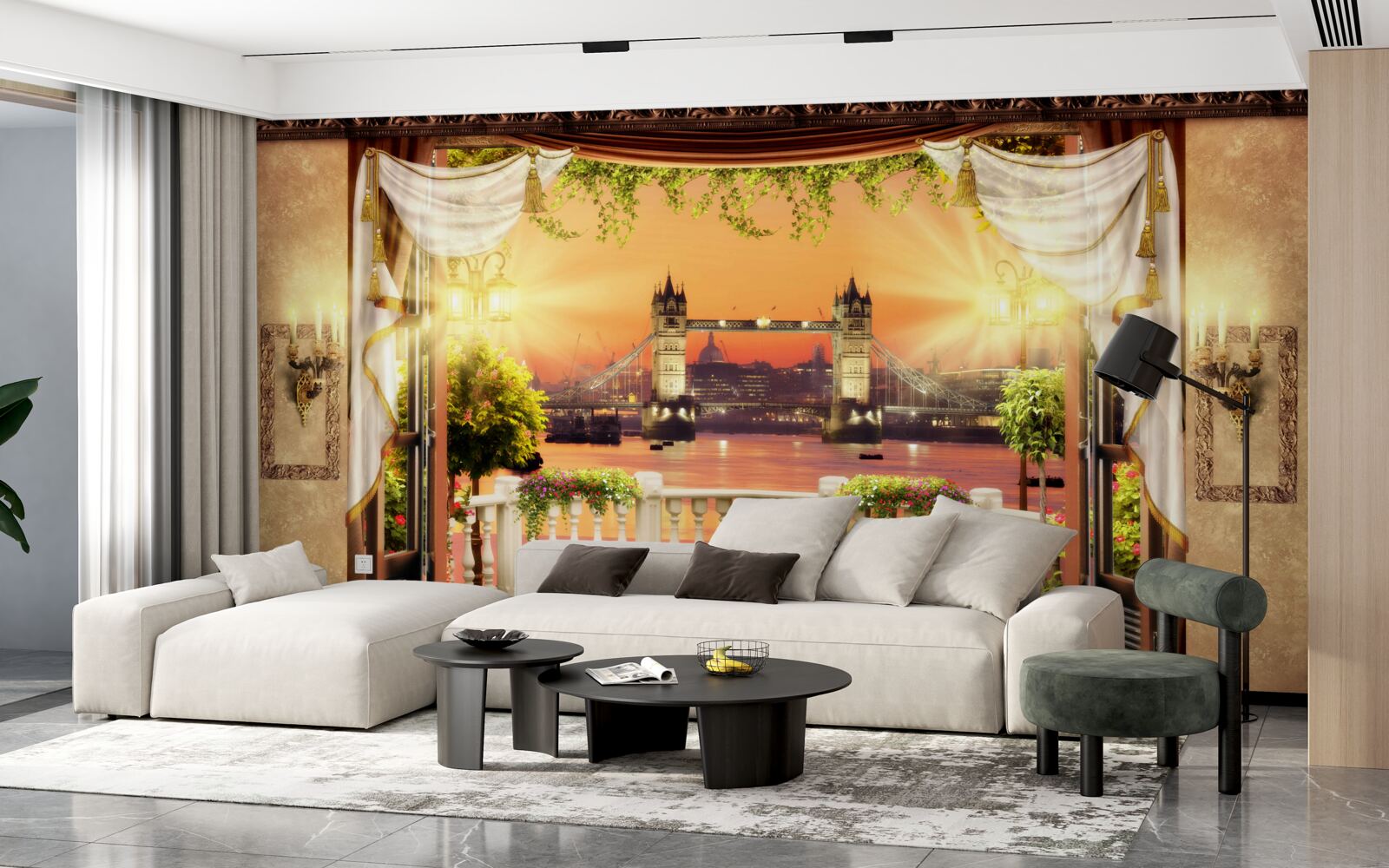 Papier peint vue du pont de londres depuis le balcon le soir