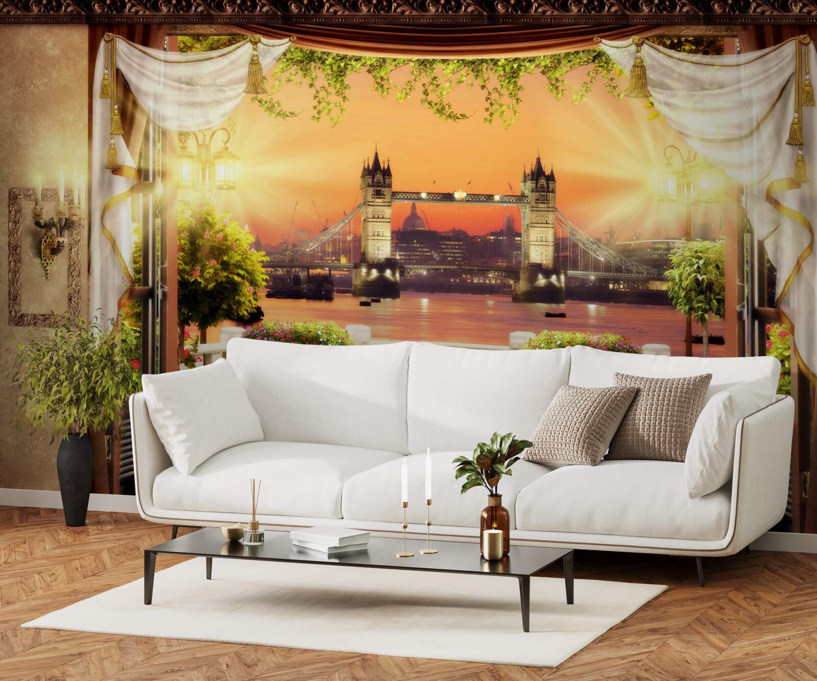 Papier peint vue du pont de londres depuis le balcon le soir