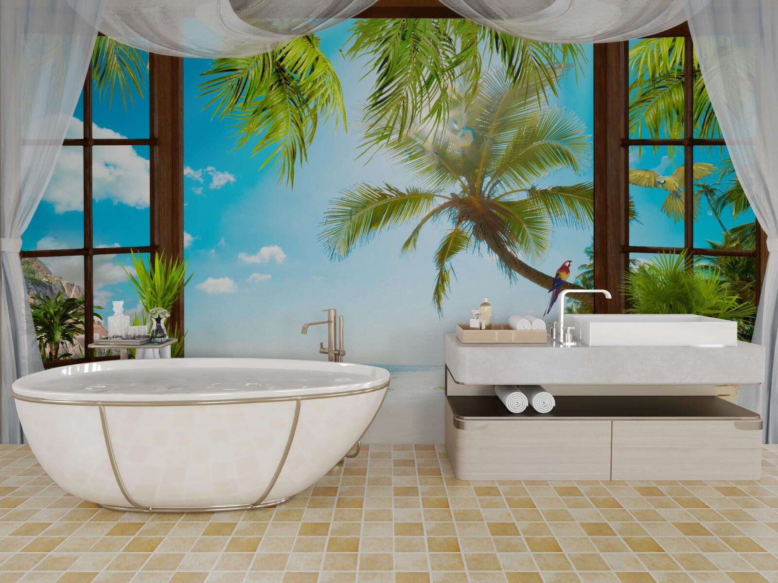 Papier peint sortie de la maison vers la plage de sable