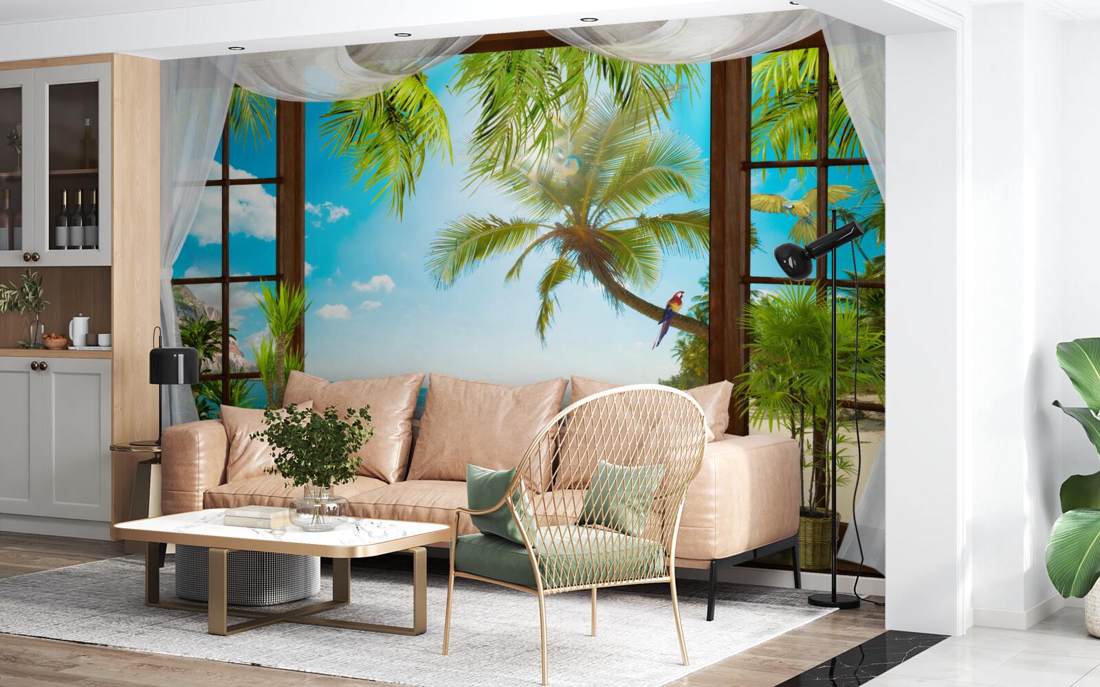 Papier peint sortie de la maison vers la plage de sable