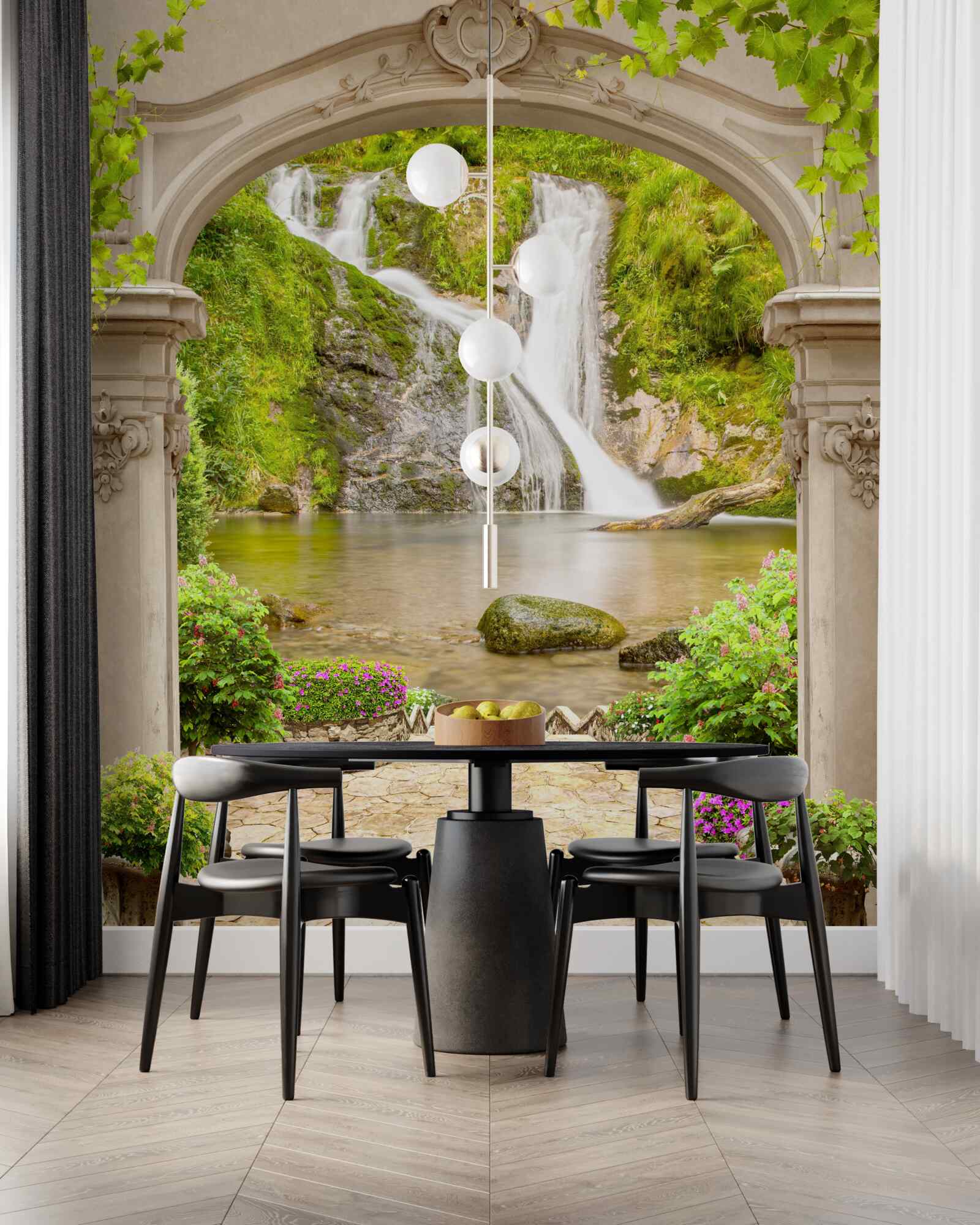 Papier peint passage sous l'arche vers la cascade