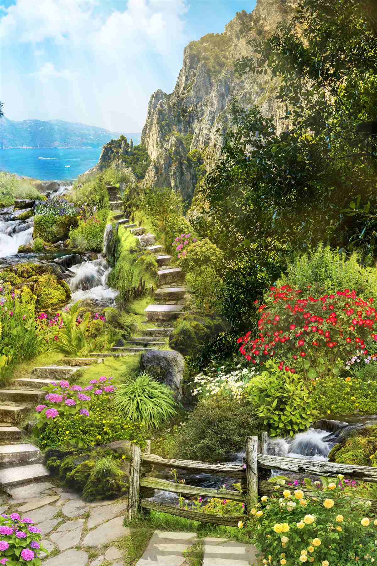 Papier peint jardin avec vue sur la mer