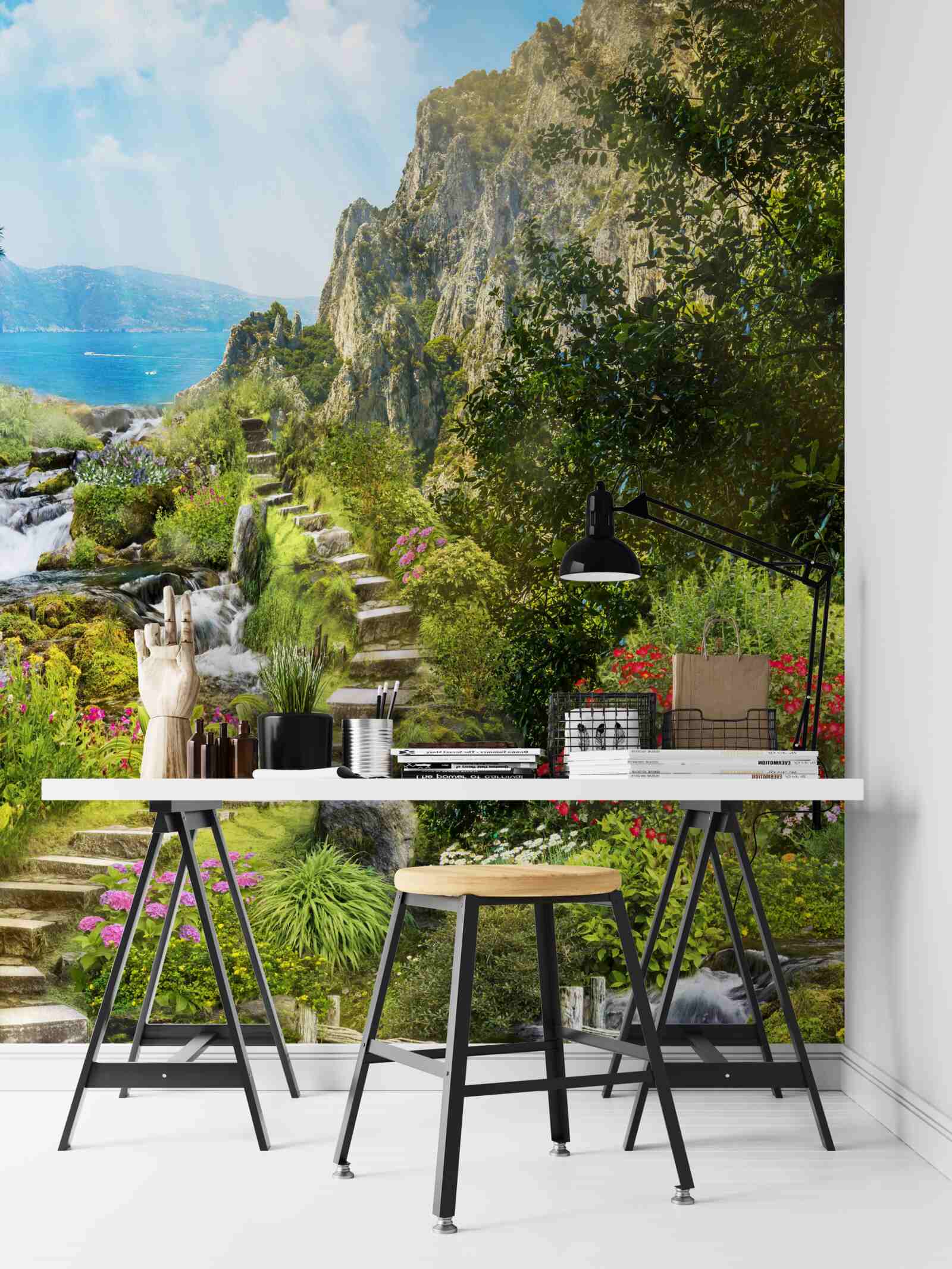 Papier peint jardin avec vue sur la mer