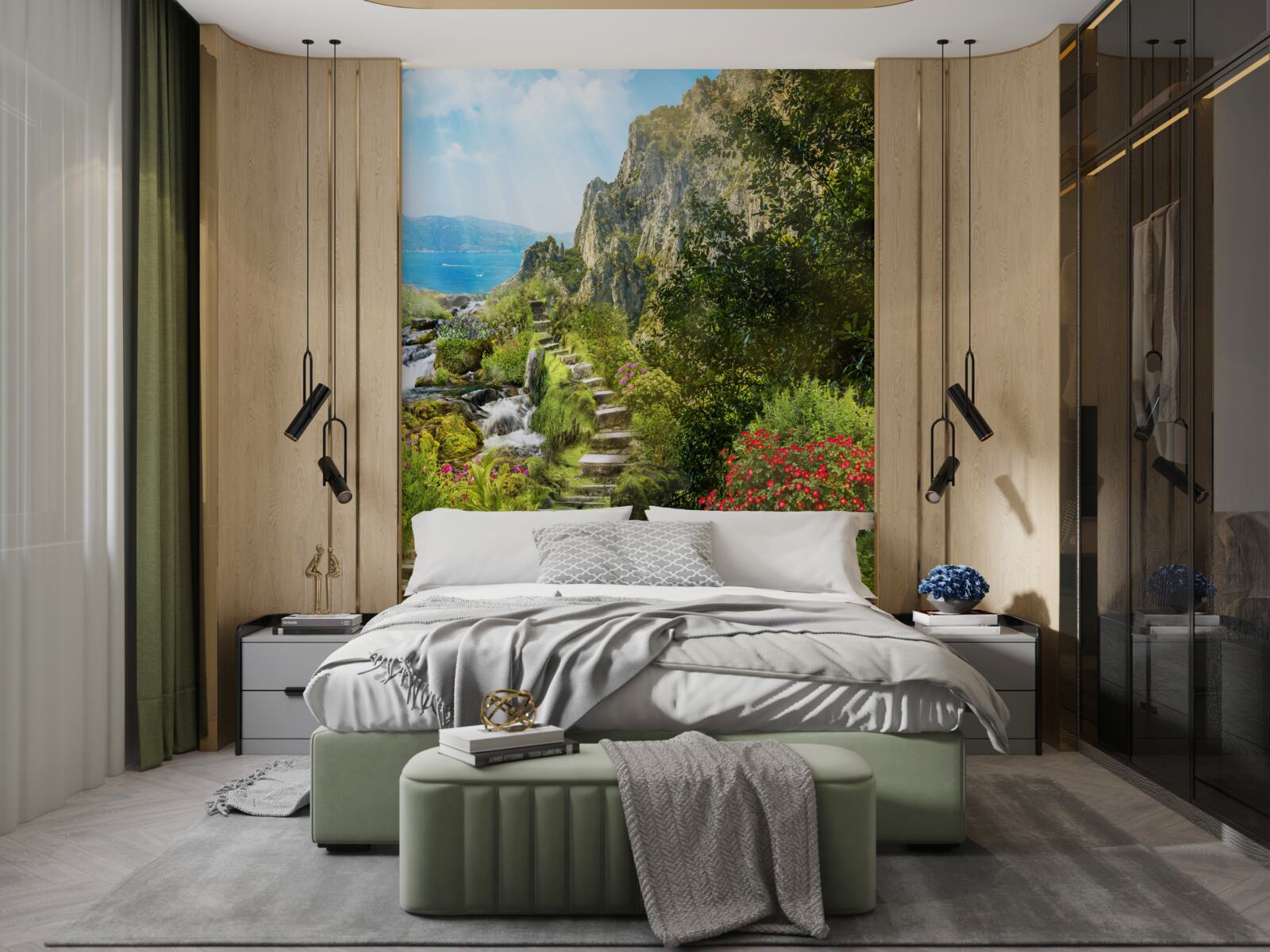 Papier peint jardin avec vue sur la mer