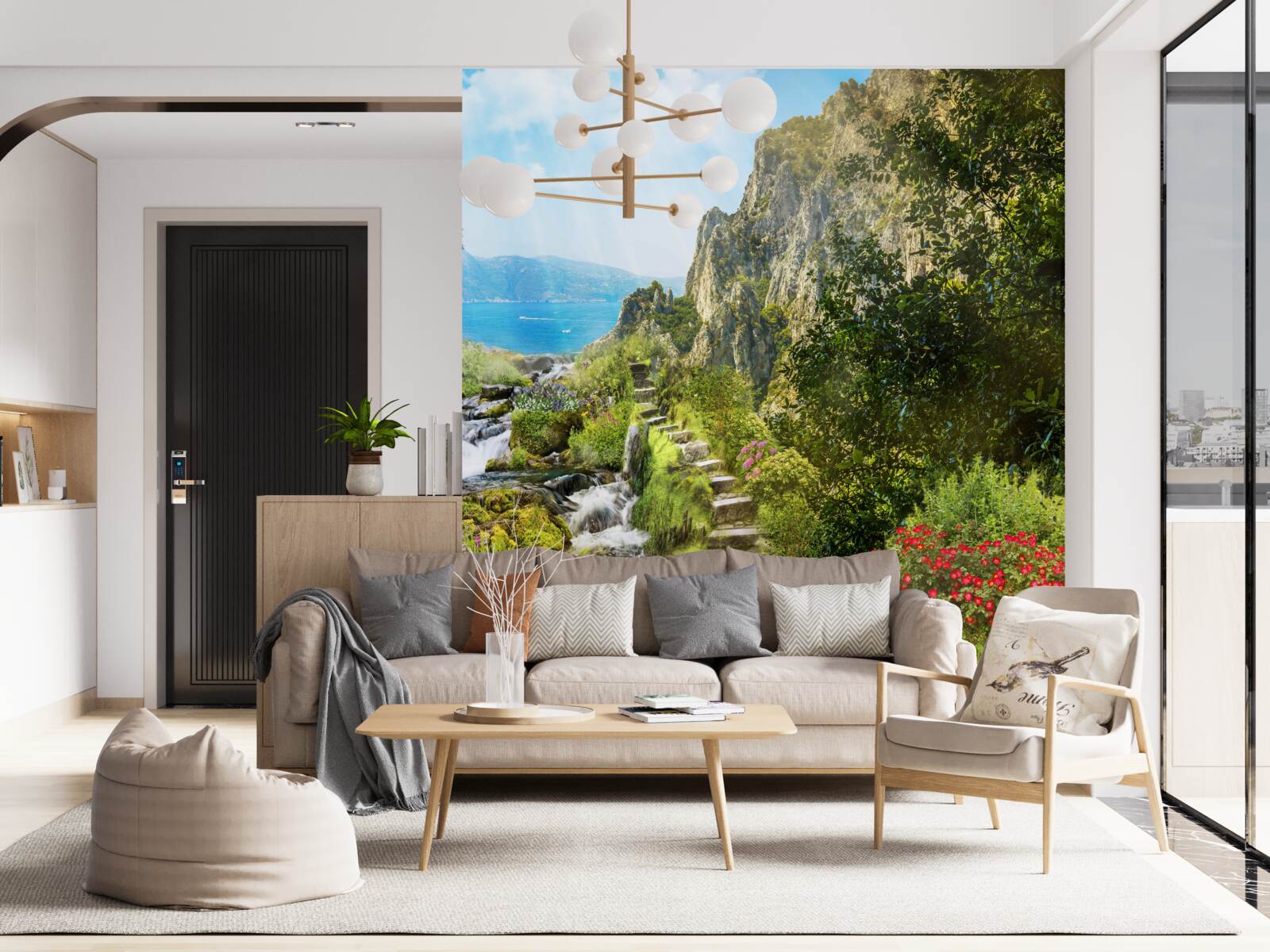 Papier peint jardin avec vue sur la mer