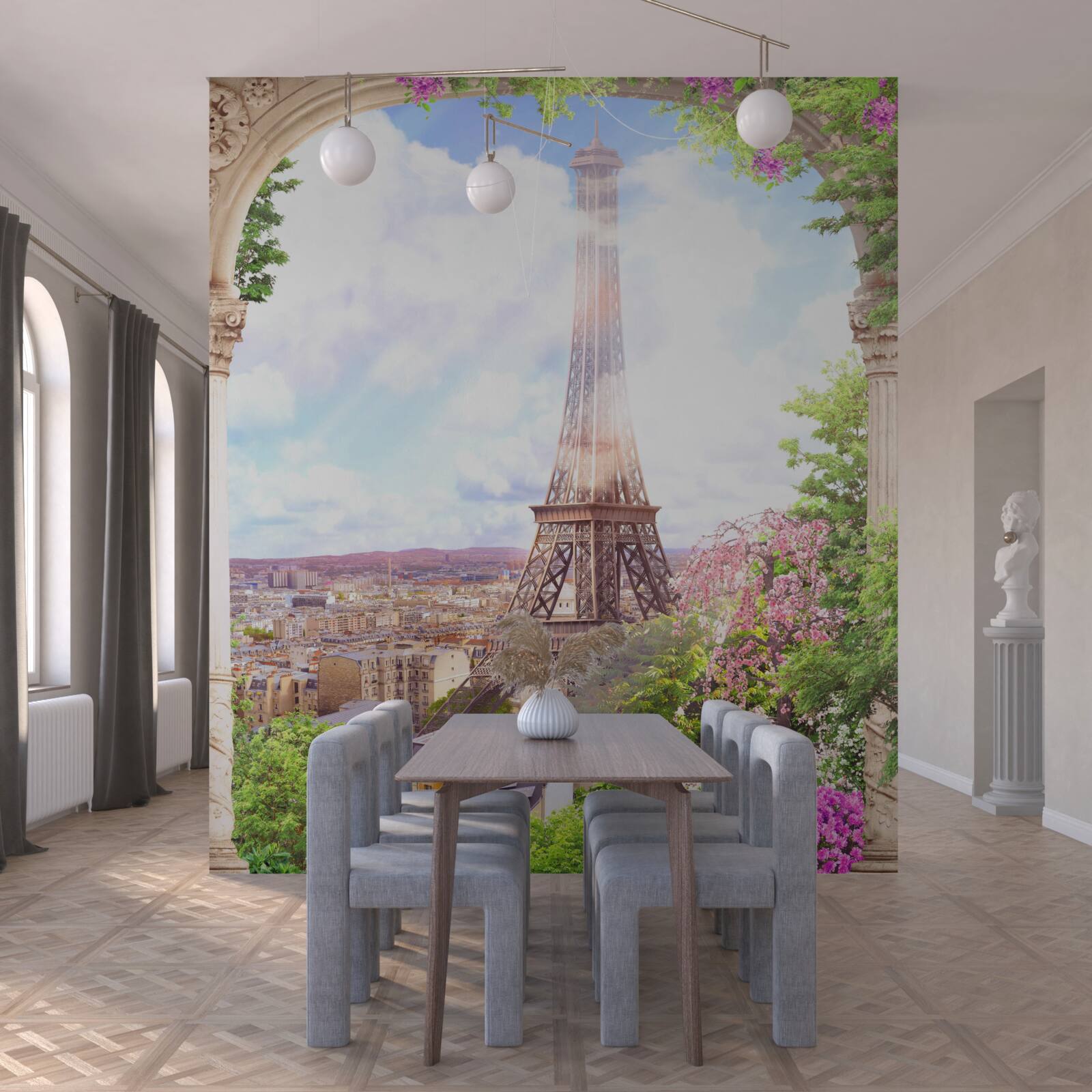 Papier peint panorama de paris avec la tour eiffel