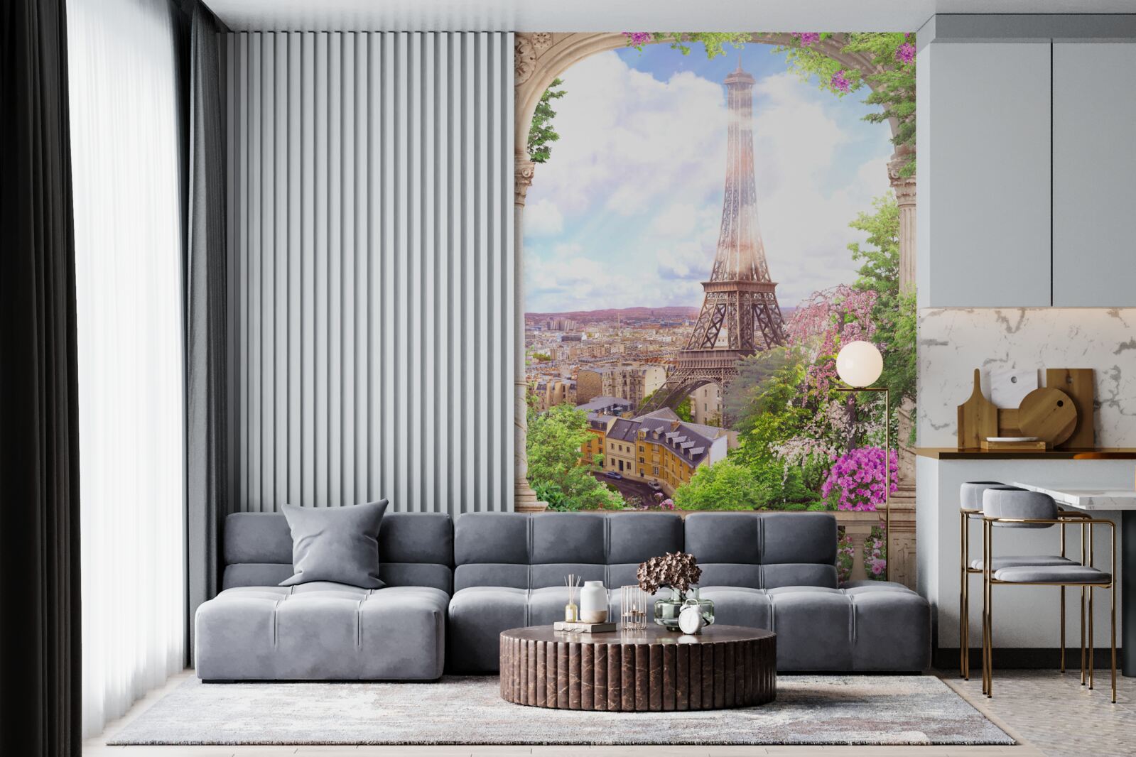 Papier peint panorama de paris avec la tour eiffel