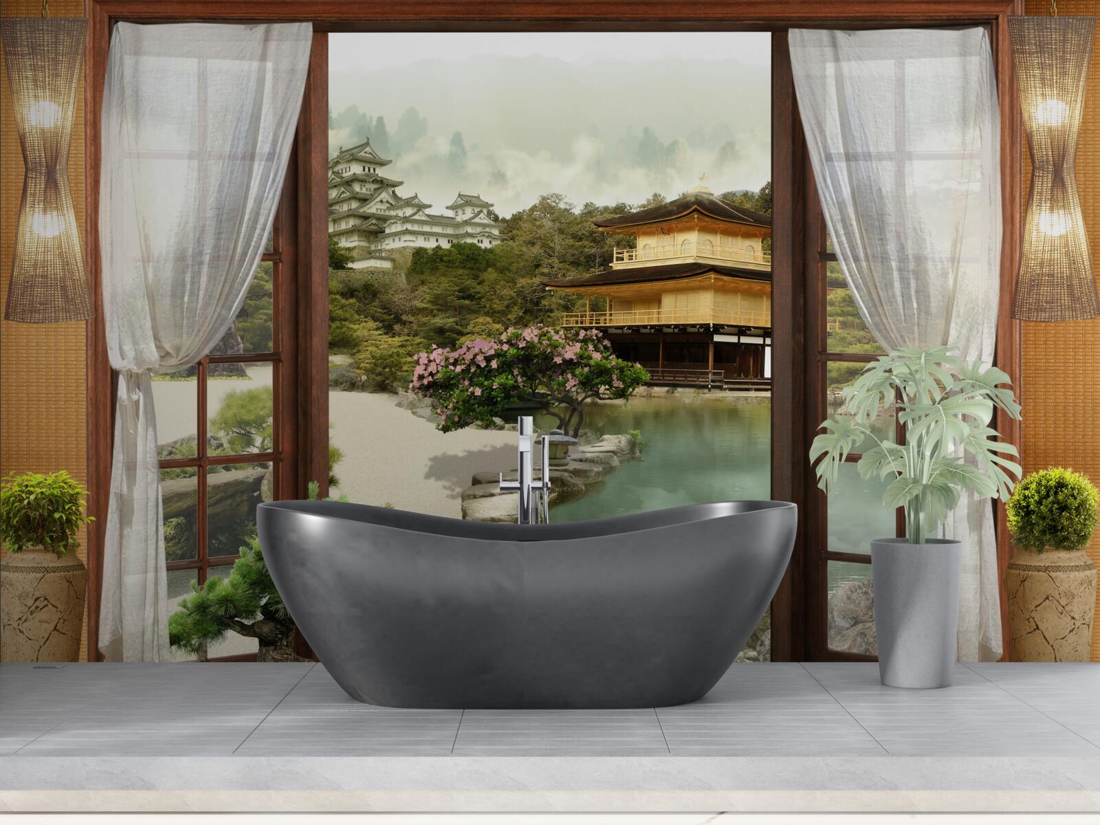 Papier peint vue d'une maison de style oriental