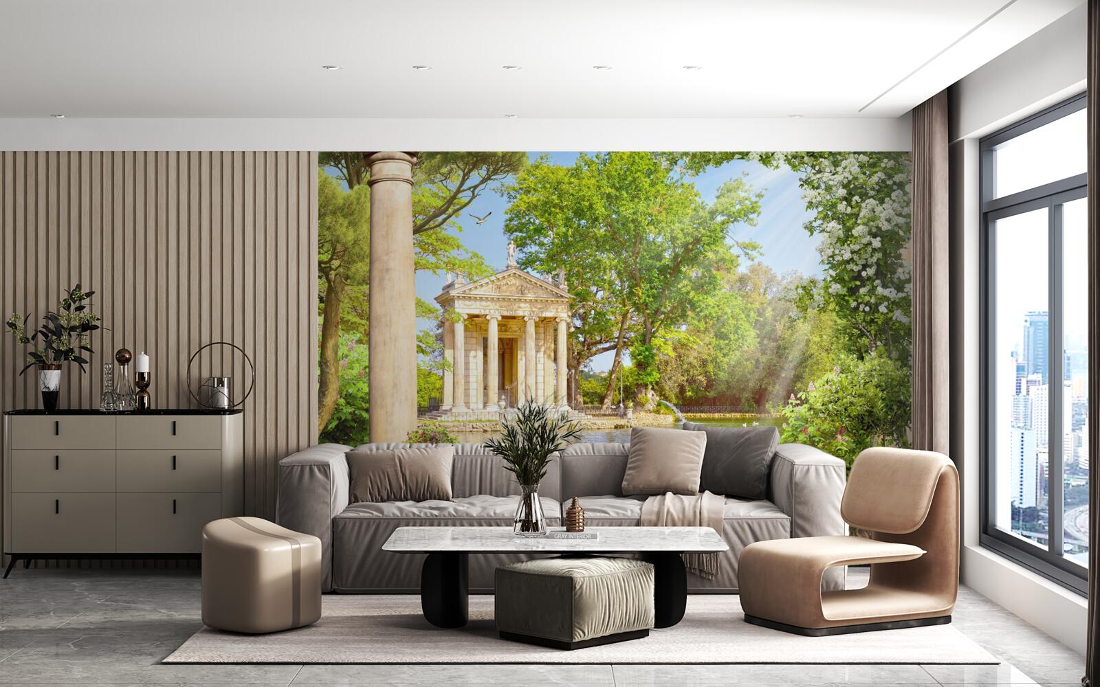 Papier peint panorama du lac et du pavillon