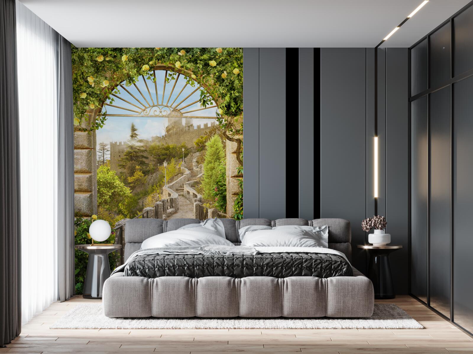 Papier peint nœud vert décoré de citrons