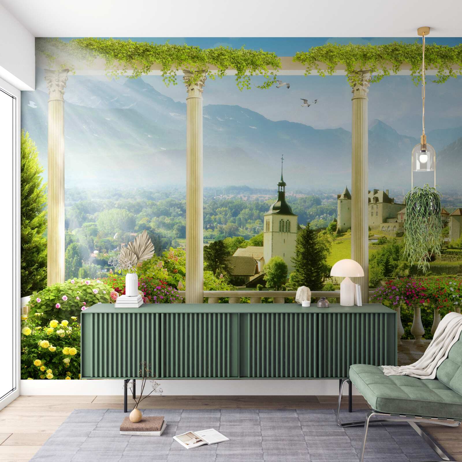 Papier peint vue de l'italie depuis le balcon