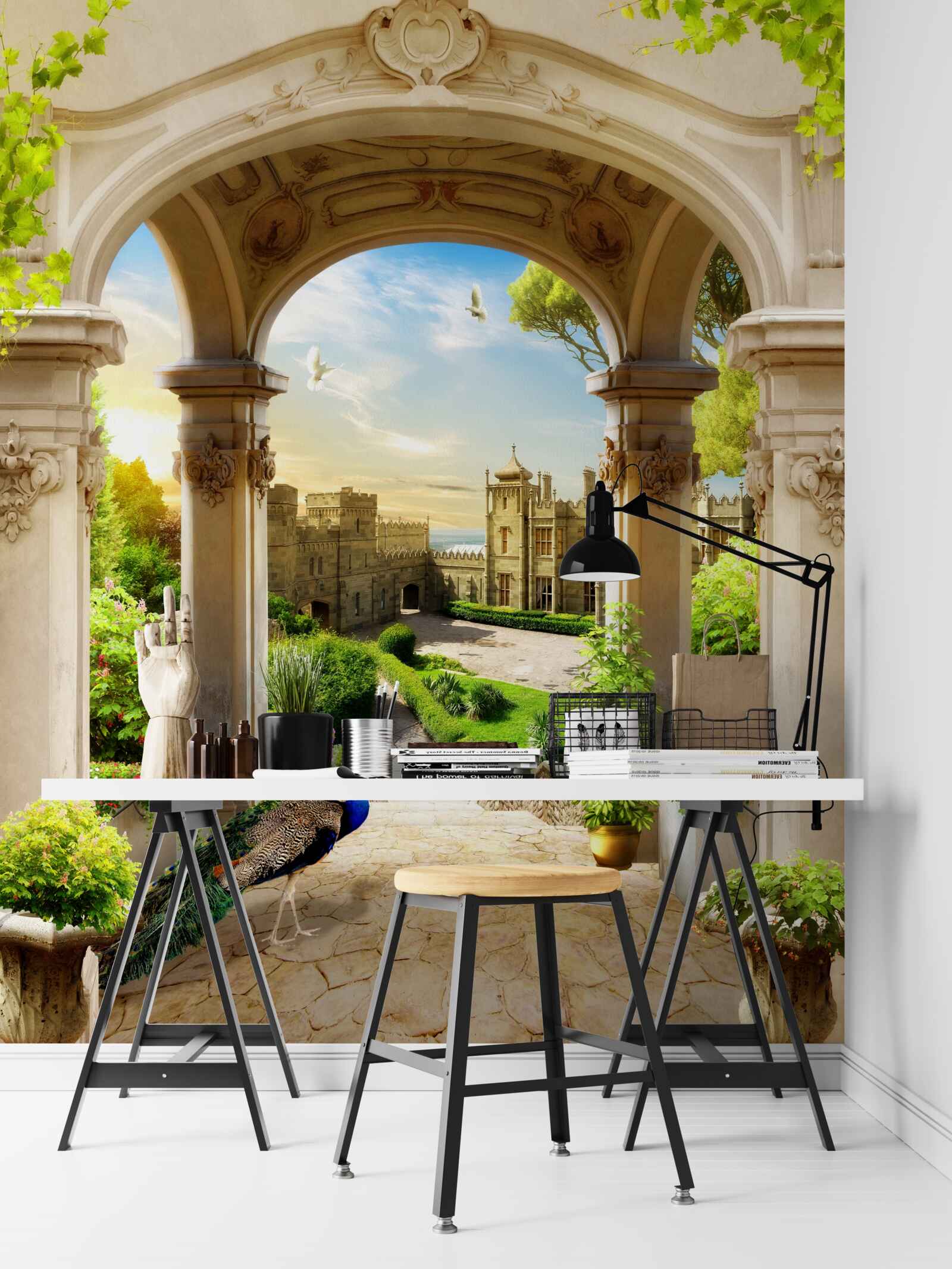 Papier peint plate-forme avec colonnes